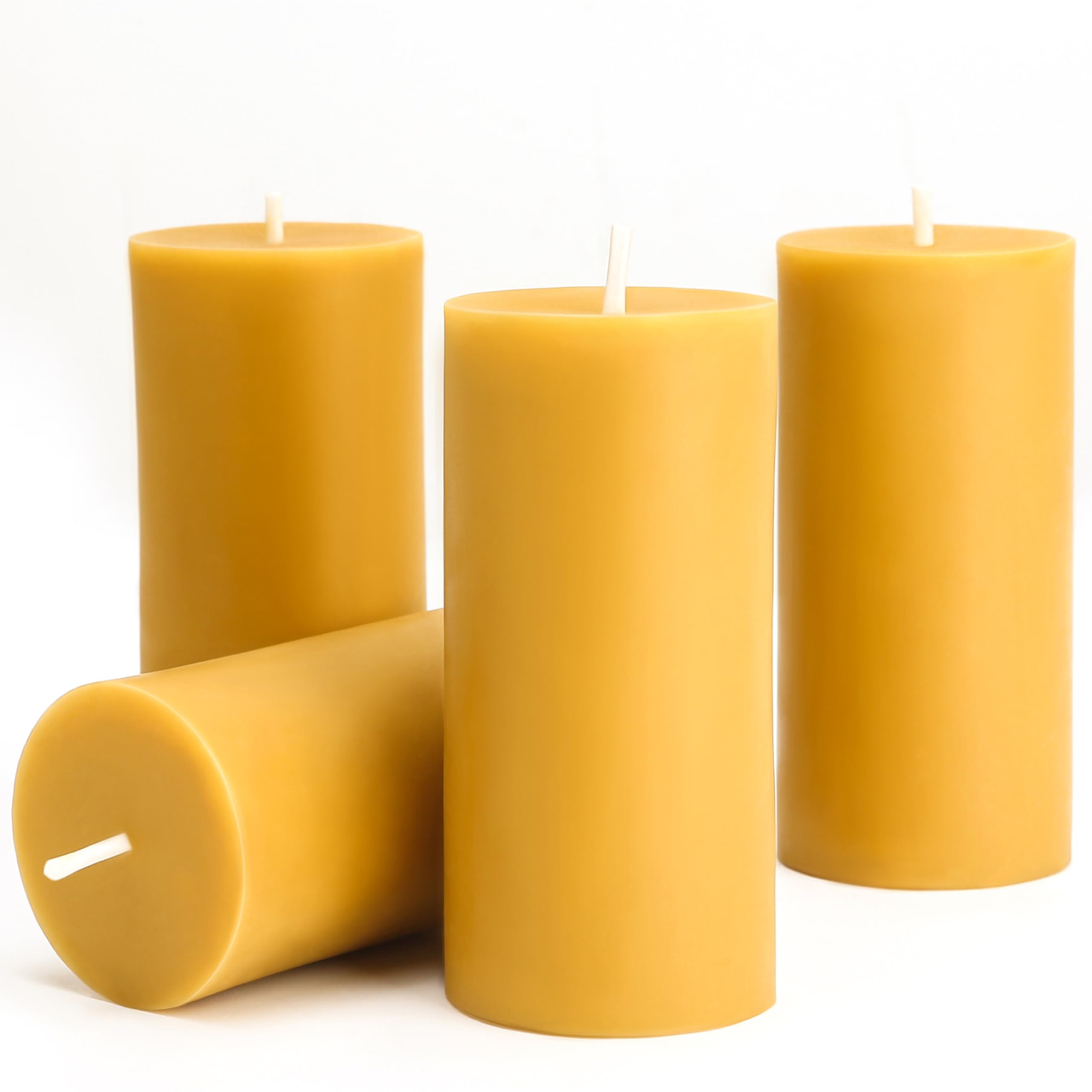 Natural Beeswax Pillar Candles 4 Packs, 140 Hours Burn Time, 100% Pure Beeswax Candles for Emergency Prayer Home Deco, Bees Wax 
