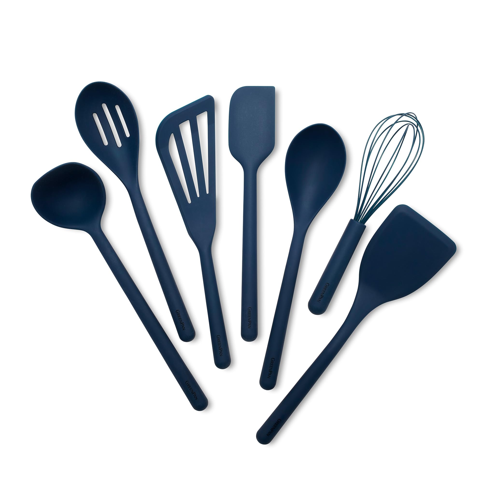 GreenPan Silicone 7 Piece Cooking Utensil Set, Ladle, Turners, Spatula, Spoons, Whisk, Flexible Nonstick Kitchen Tools Rigid Ste