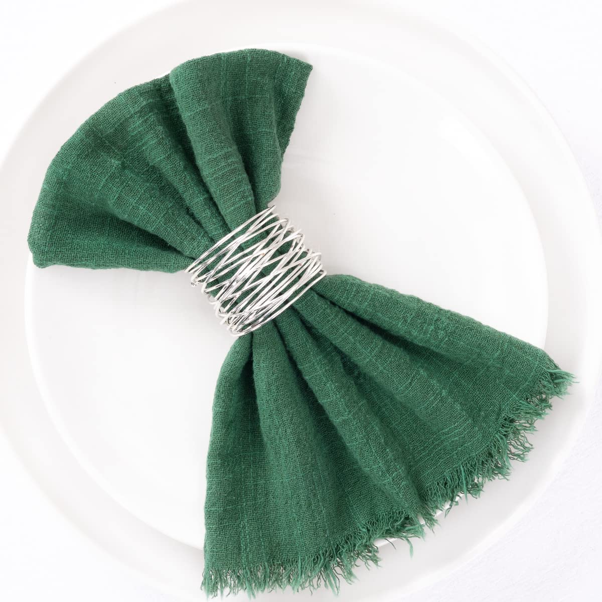 Socomi Set Of 12 Linen Napkins Emerald Green Christmas Easter Spring Cloth Napkins Washable Cotton Dinner Napkins Fringe 17''X17