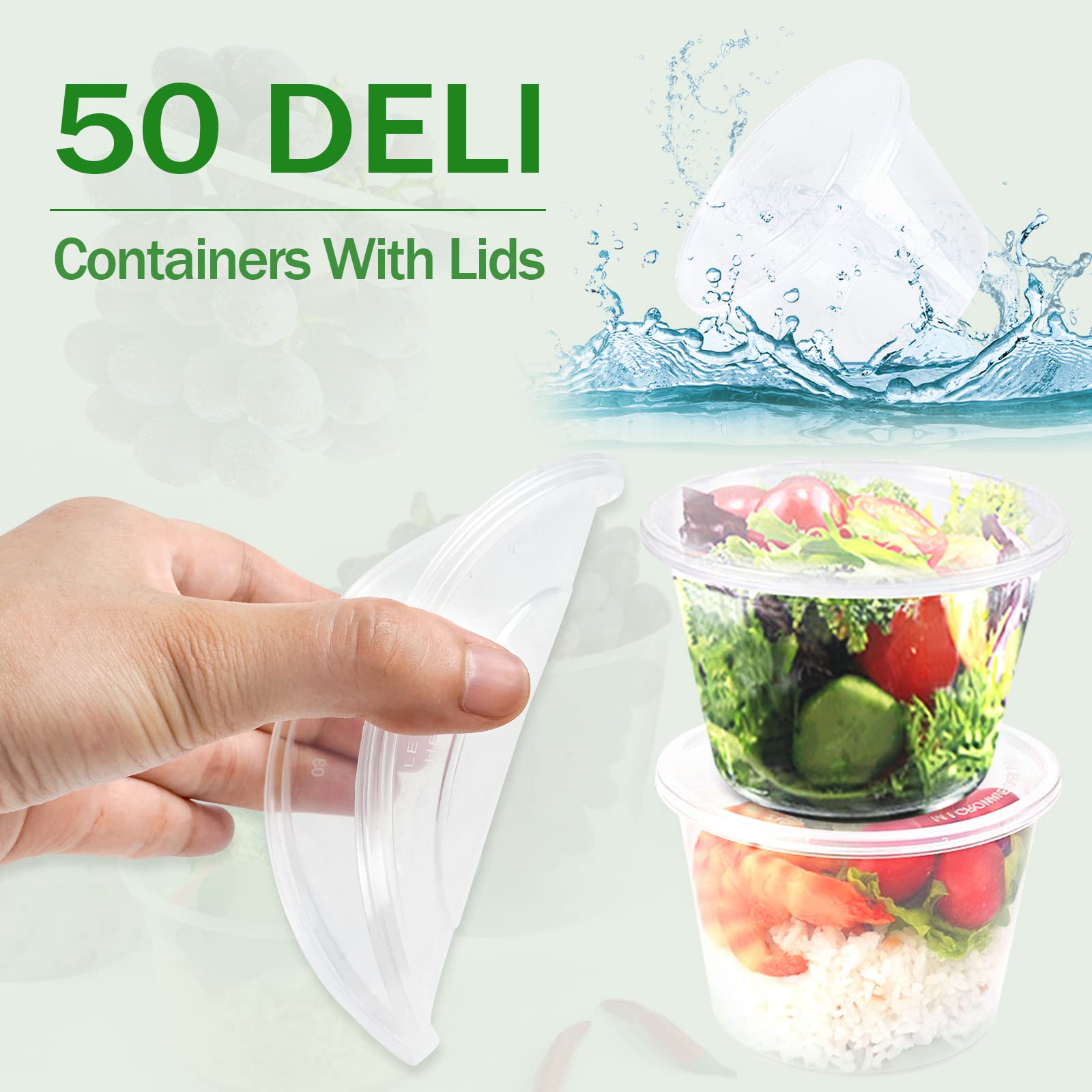 Wewbaby 16 Oz [50 Set] Plastic Deli Food Storage Containers With Leak-Proof Airtight Lids Bpa Free Disposable Togo Clear Contain