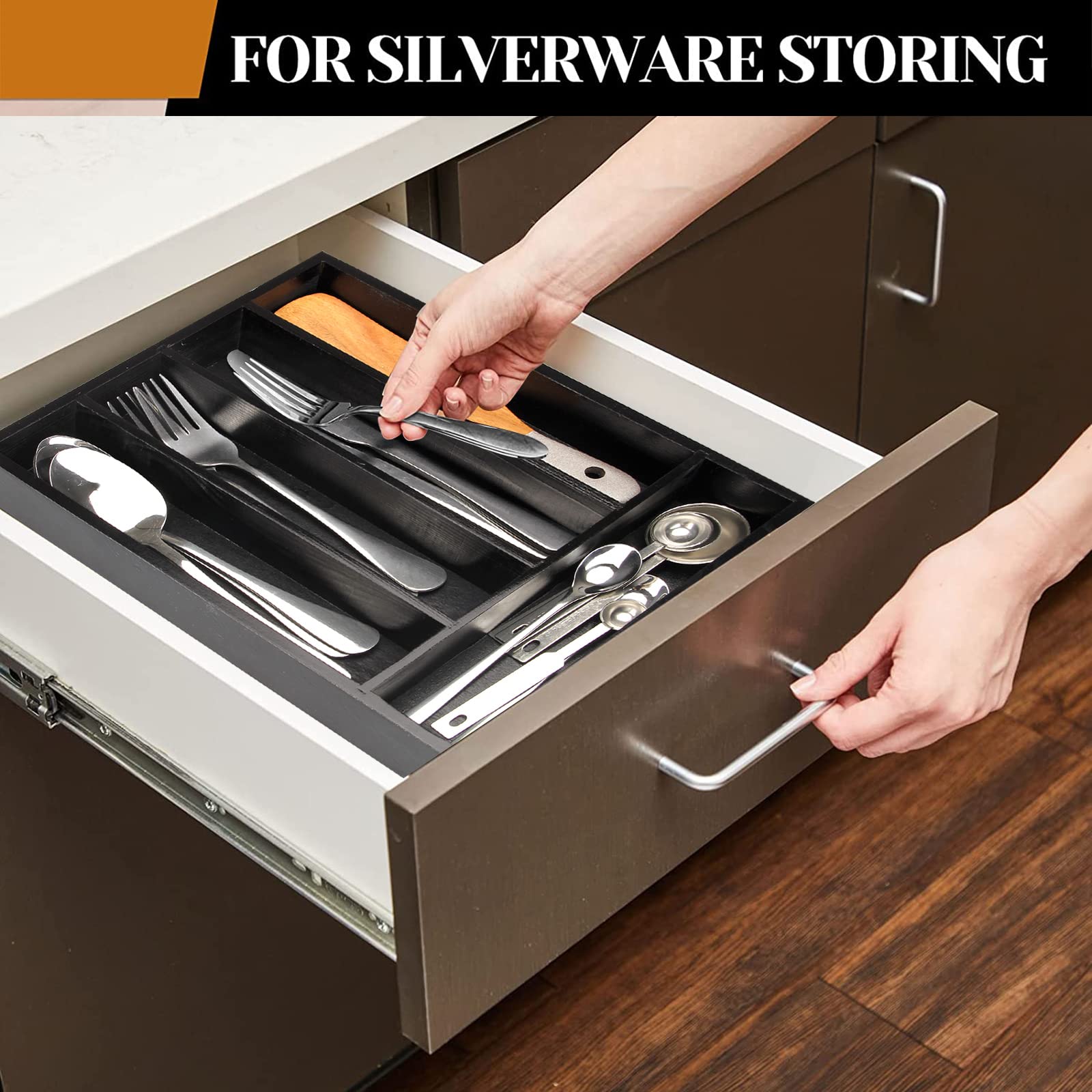 Ayiaren Kitchen Utensil Drawer Organizer Wooden Cutlery Tray Wood Silverware Holder Drawer Divider Flatware Organizer Utensils T