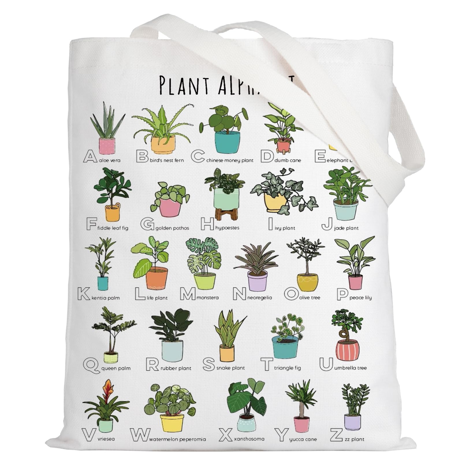 Levlo Funny Plant Alphabet Tote Bag Gardener Gift Botanist Shoulder Bag House Plant Merchandise (Plant Alphabet Tote)