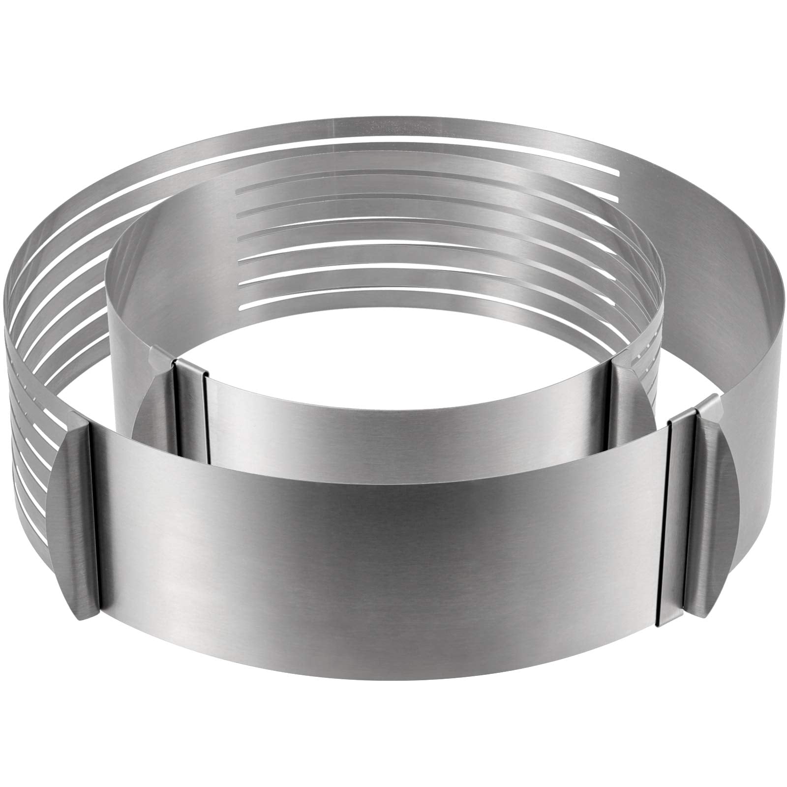 2 Pcs Adjustable Cake Ring Cutter, Hakzeon Stainless Steel 7-Layered Cake Slicer Leveler 6-8 Inch, 9-12 Inch Mousse Slicing Roun