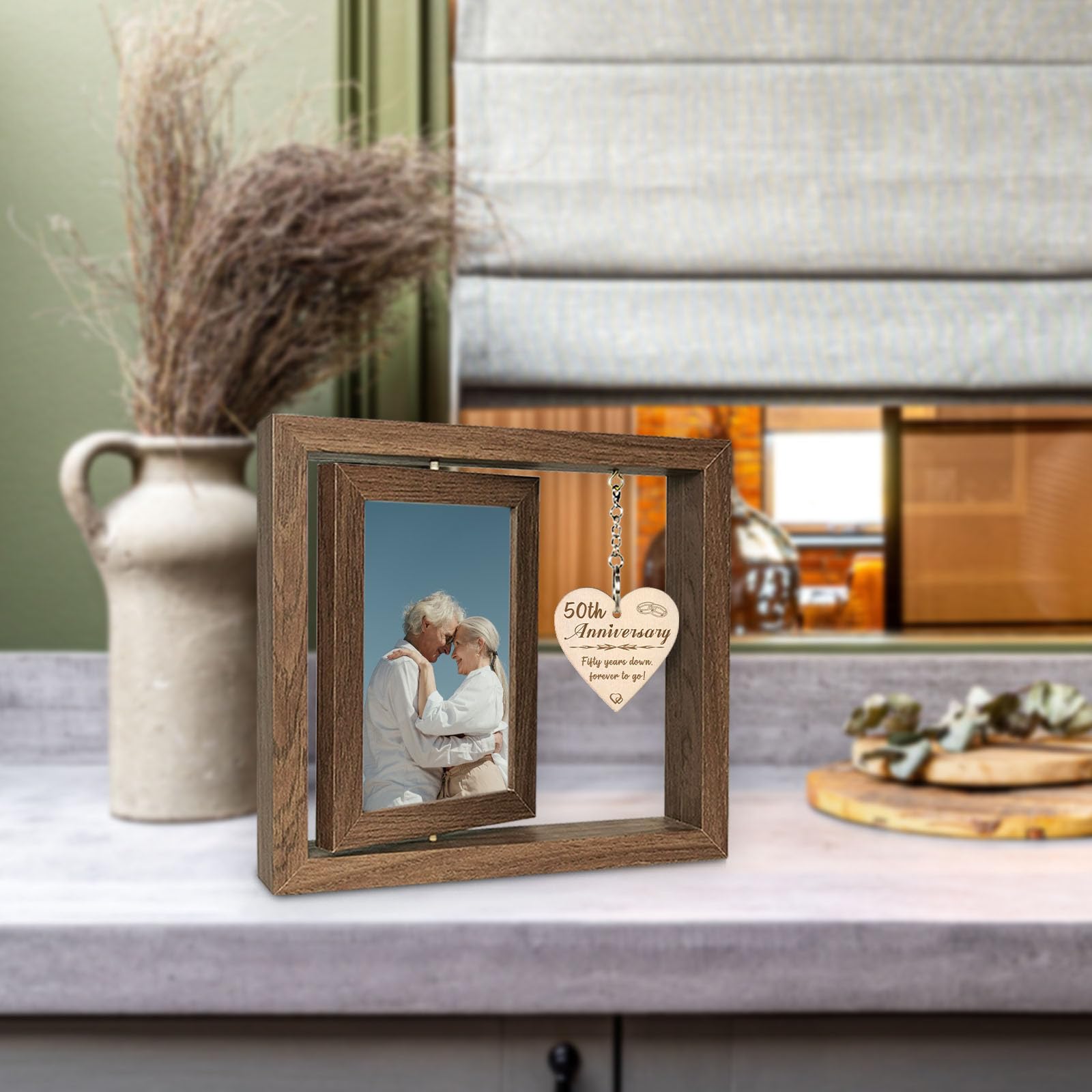 EYITUPC 50th Wedding Anniversary Picture Frame Gifts, 50th Anniversary Frame for Couple Parents (Display Two 4x6)