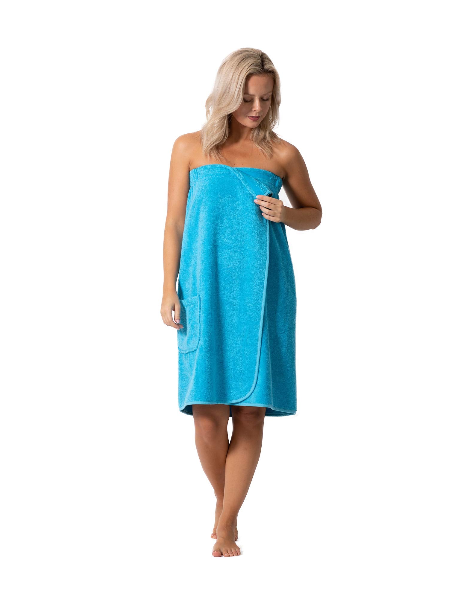 Robe Direct Women?s Terry Cloth Spa and Bath Towel Wrap with Adjustable Closure & Elastic Top (Turquoise  Large/One Size)