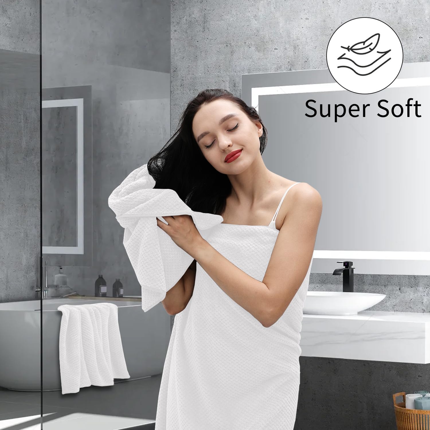 8-Piece White Bath Towels Set,2 Oversized Large Bath Towels Sheet,2 Hand Towels And 4 Washcloths - 600 Gsm Soft Luxury Towel Set