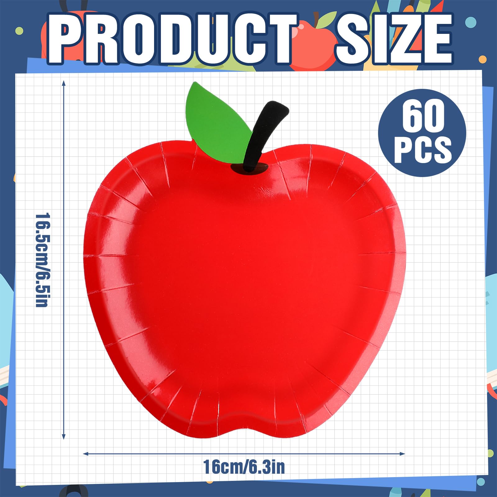 Uiifan 60 Pcs Back To School Paper Plates Red Apple Shaped Disposable Plates Snow Party Apple Decorations Red Decorative Tablewa