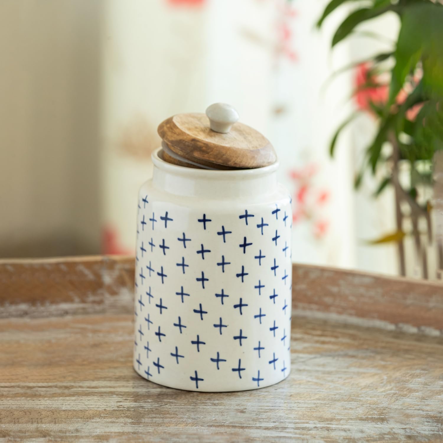 Exclusivelane Starmark MultiUtility Airtight Ceramic Jars For Kitchen Storage With Wooden Lid Ceramic Containers For Pickle C