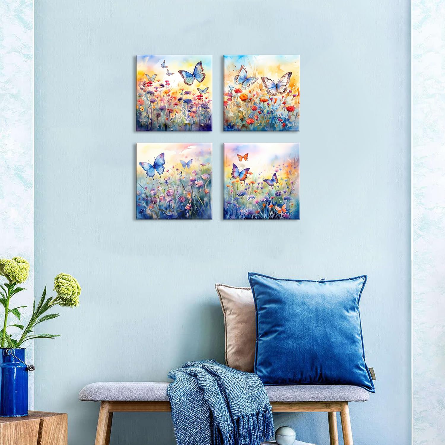 Butterfly Wall Decor For Living Room Bathroom Colorful Wildflower Wall Art Daisy Poppy Flowers Canvas Prints Watercolor Floral P