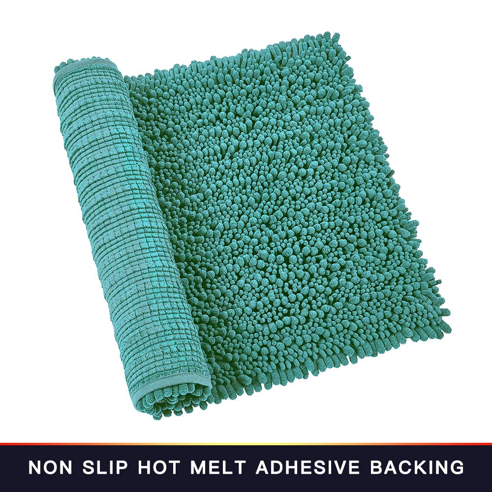 Walensee Bathroom Rug Non Slip Bath Mat (24X17 Inch Turquoise) Water Absorbent Super Soft Shaggy Chenille Machine Washable Dry E