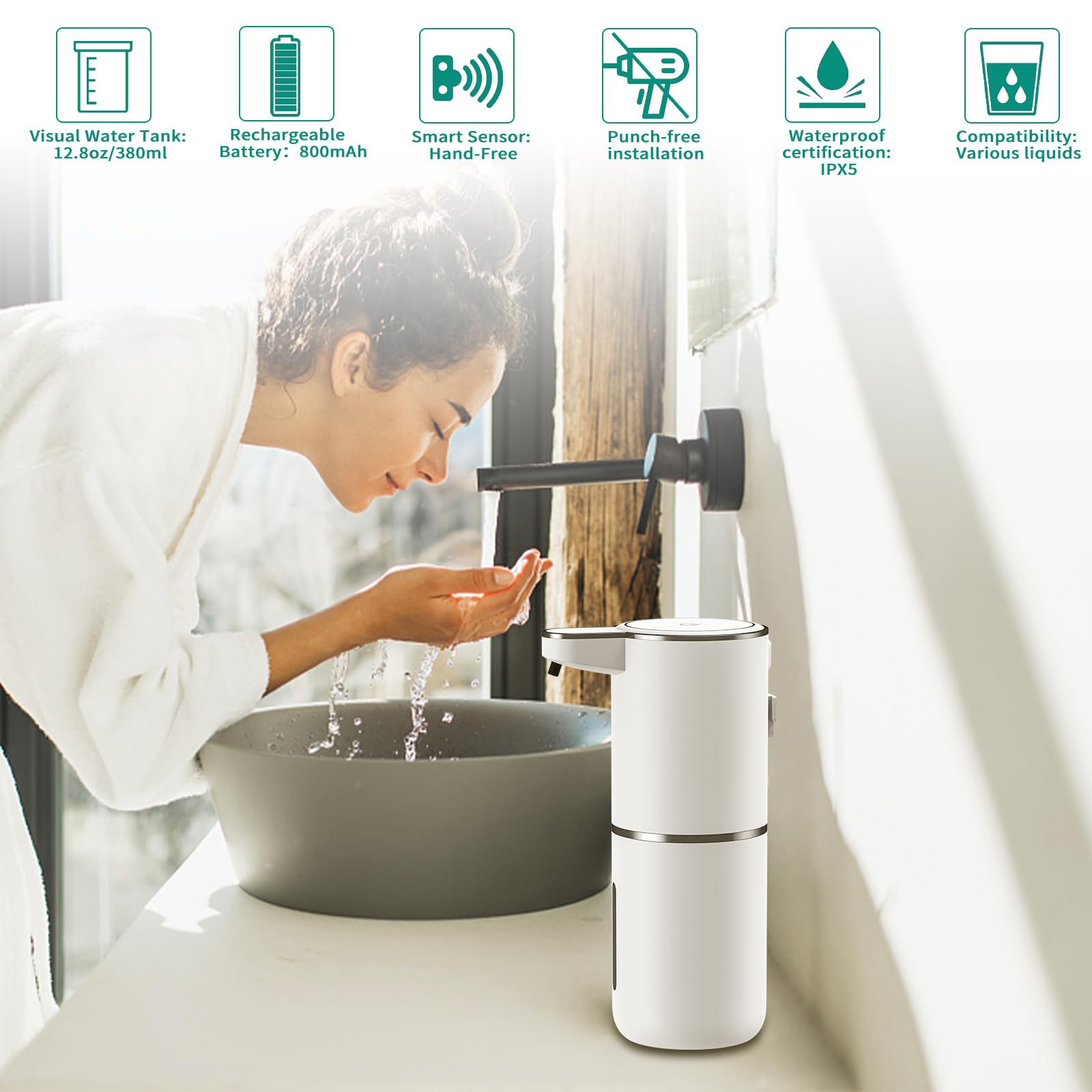 Homelylife Automatic Foam Soap Dispenser,12.85Oz Touchless Soap Dispenser With Smart Display,4 Levels Adjustable Liquid Hand Fre