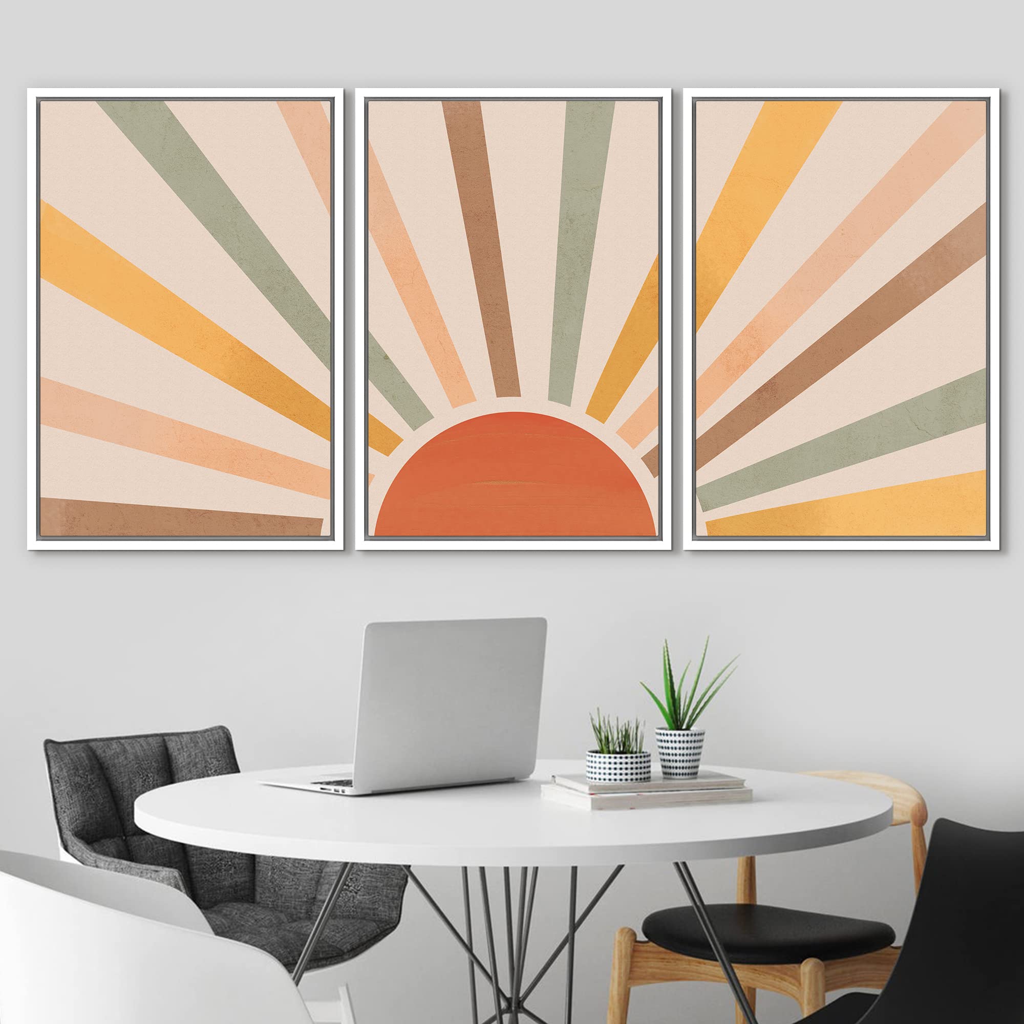 Idea4Wall Framed Wall Art Print Set Geometric Shining Sun With Multicolor Rays Of Light Astronomy & Space Sky Illustrations Mode