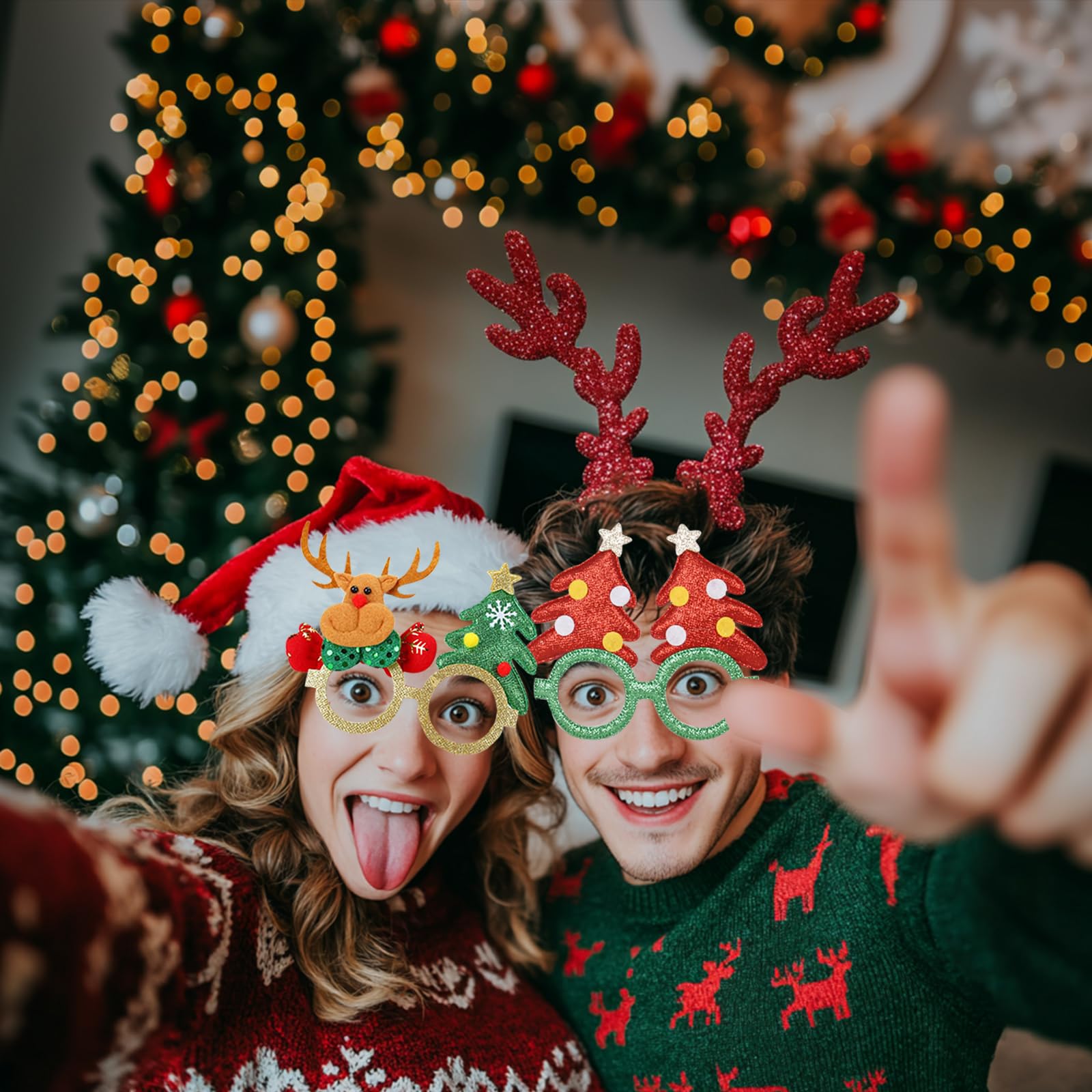 42Pcs Christmas Glasses Glitter Party Glasses Frames Christmas Decoration Costume Eyeglasses Xmas Photo Booth Props For Christma