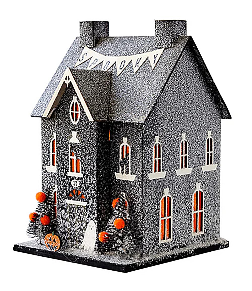 My Mind s Eye Halloween Haunted House Village Houses, Centerpieces Light Up Decor, Cardboard, 3-D, 5 x 5 x 8 Tall