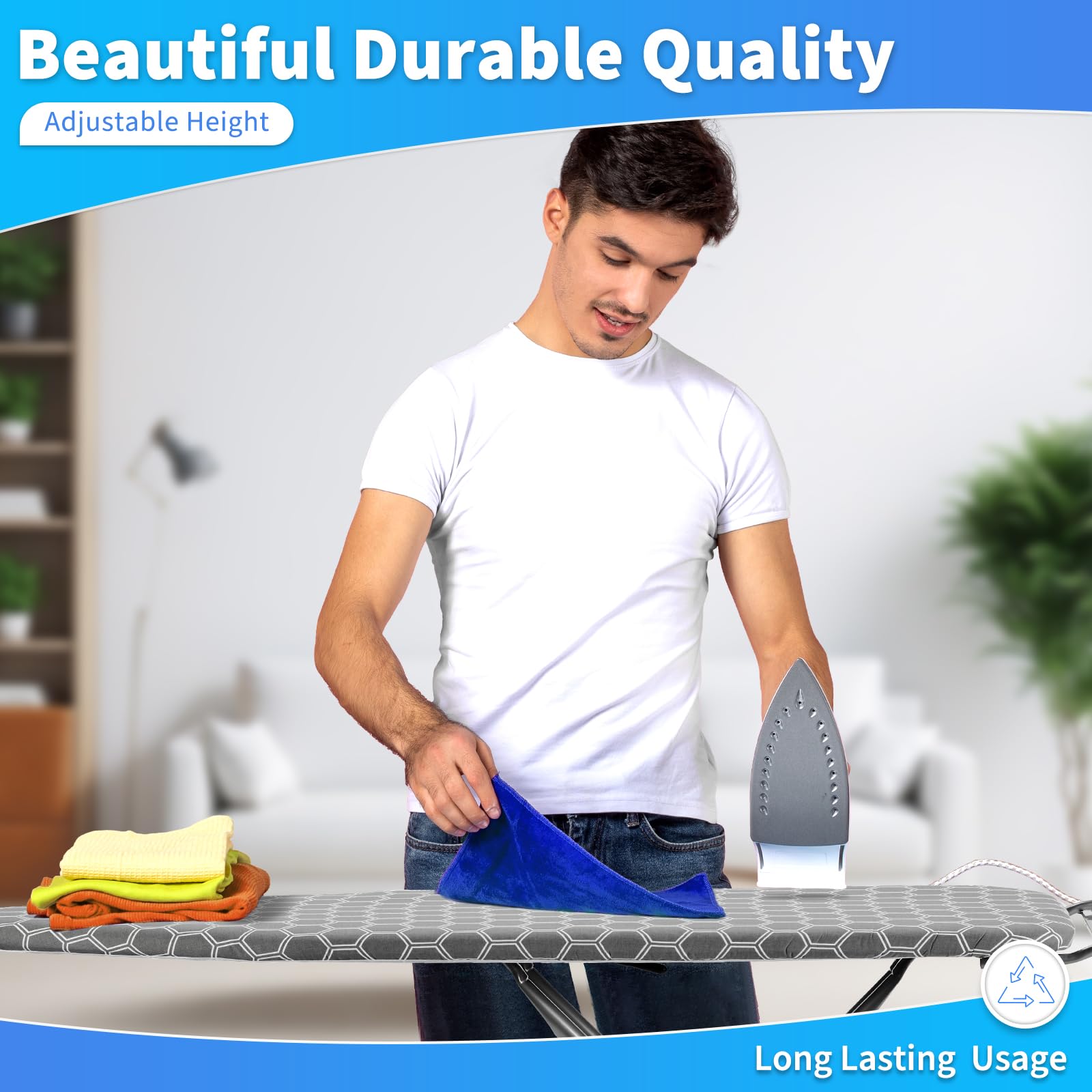 Full Size Ironing Board 57'' L X15 W, Large Wide Sturdy Ironing Board With Iron Rest, Foldable Adjustable Iron Board With Heat R