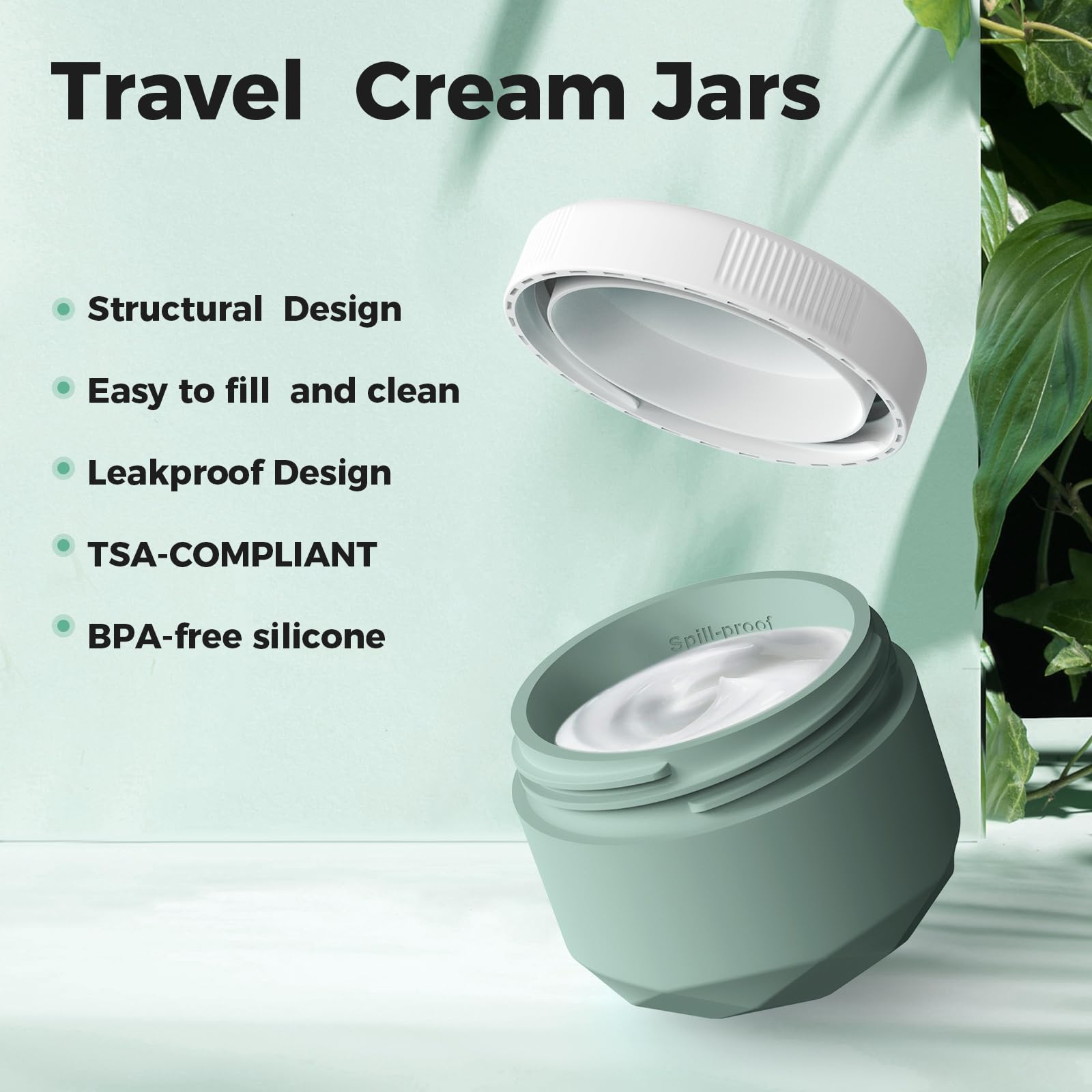 Travel Containers For Toiletries, Silicone Cream Jars Tsa Approved 1.7Oz Travel Size Containers With Toiletry Bag, Wide Mouth Le