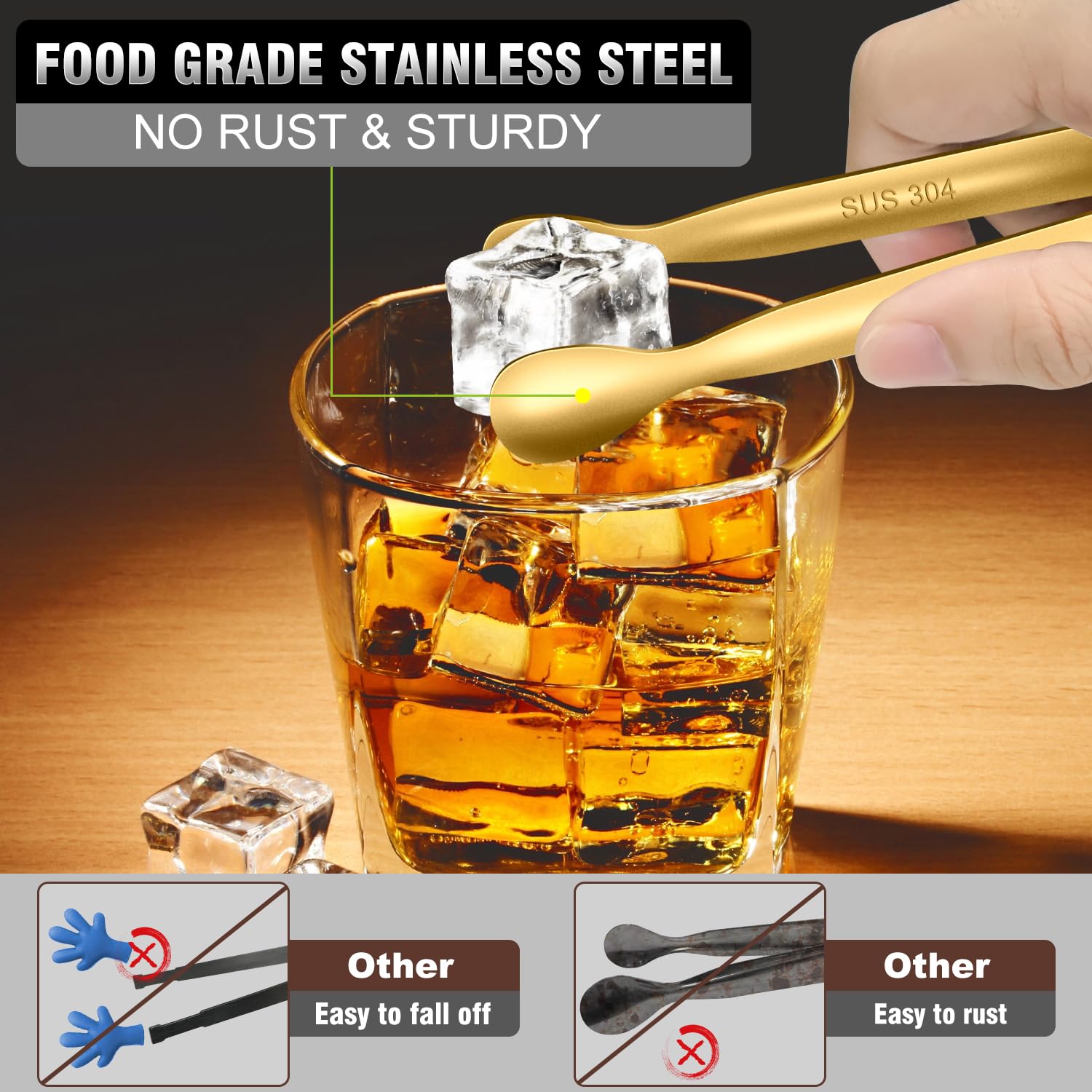 Walfos Small Gold Tongs For Serving Food Grade Stainless Steel 4'' Mini Tongs Appetizers for Parties Catering  Sugar Desserts Tea Party  Coffee Bar  Set of 12 (Gold)