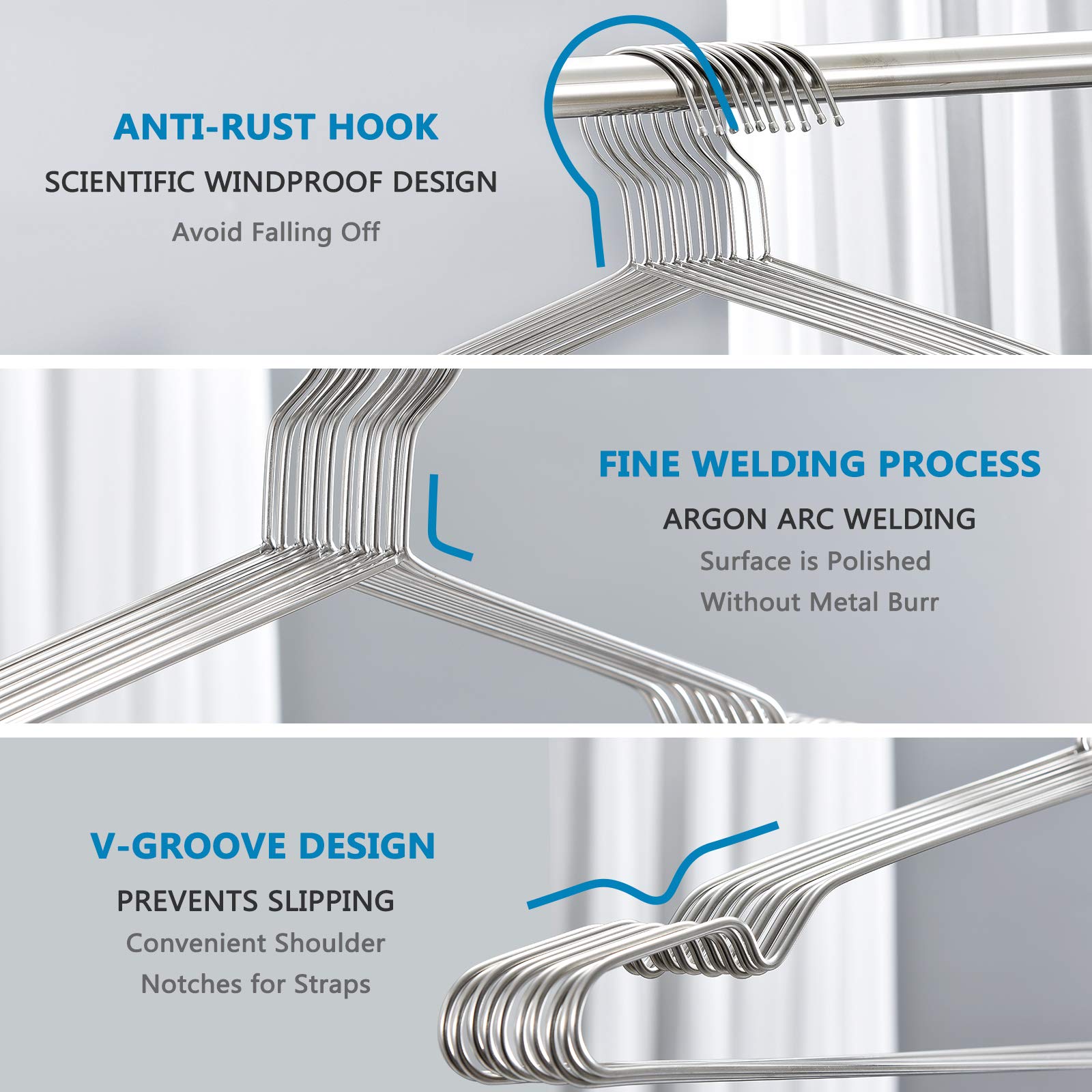 Fayleeko Wire Hangers Coat Hangers Strong Heavy Duty Stainless Steel Metal Hangers 17.7 Inch Ultra Thin Space Saving Clothes Han