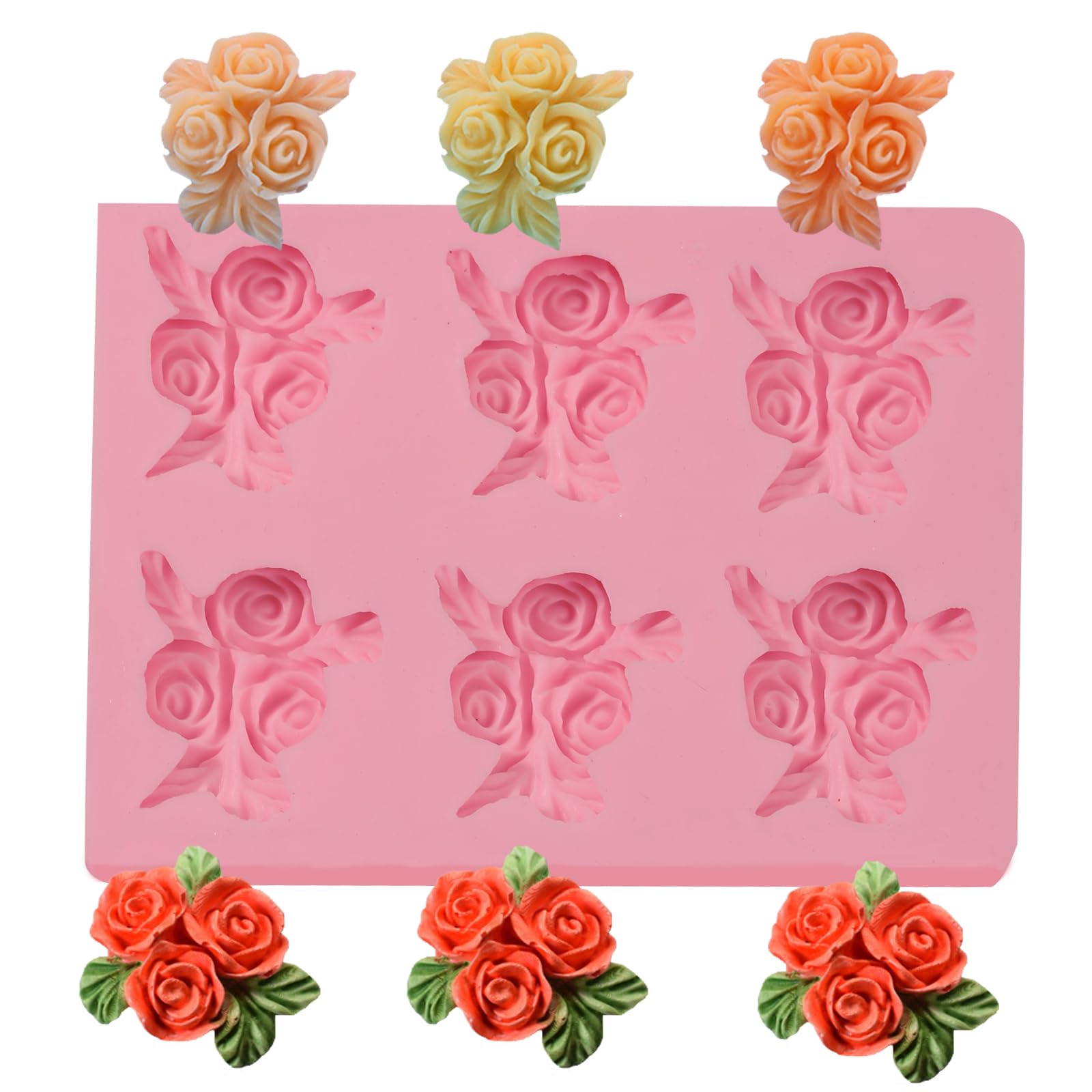 6-Cavity Rose Candy Silicone Mold, Cake Decoration Fondant Molds, For Wedding, Valentine'S Day, Birthday Party, Anniversary Cupc