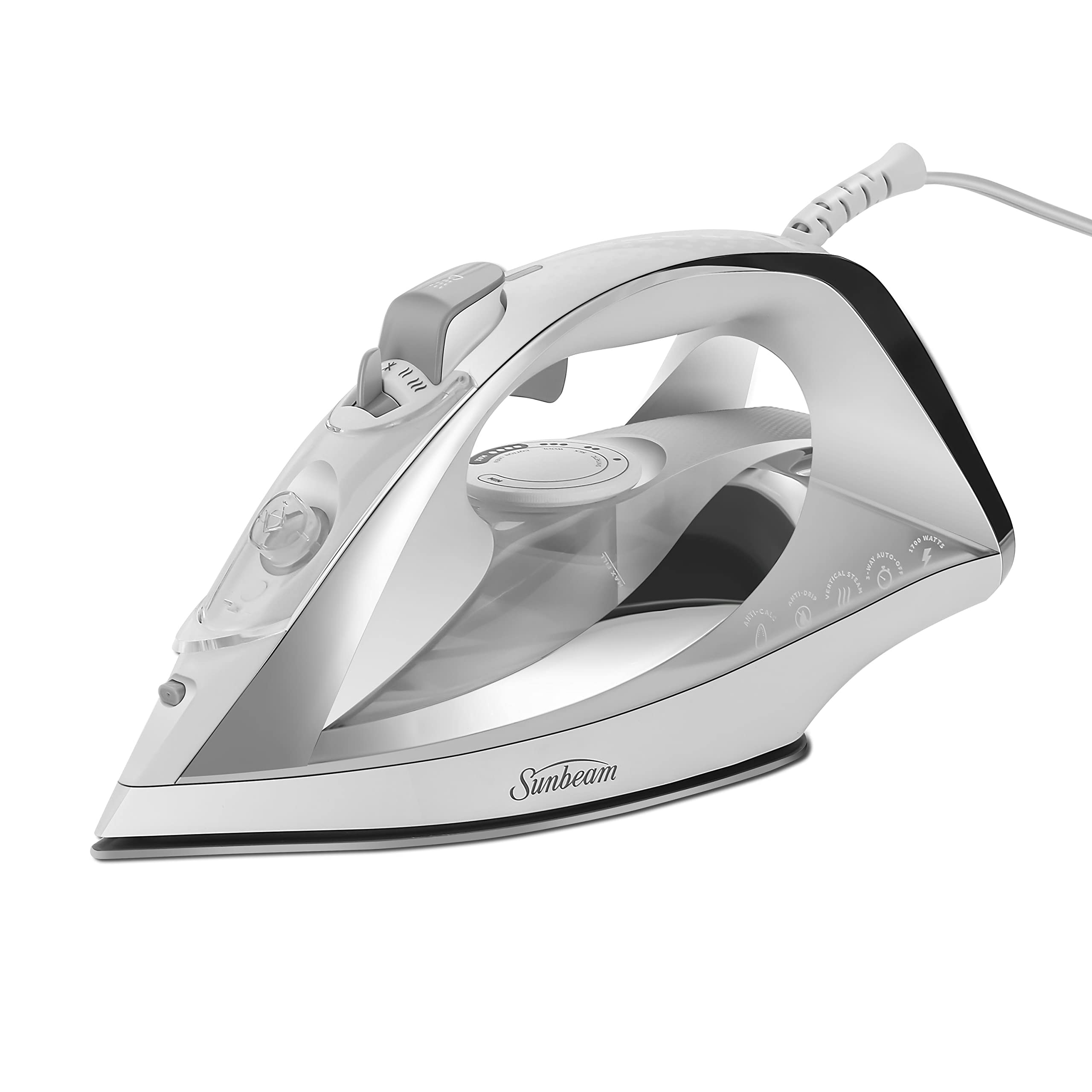 Sunbeam Turbo Steam Iron, 1700 Watt, Nonstick Ceramic Soleplate, Horizontal Or Vertical Shot Of Steam, Quick Heating, 3-Way Auto