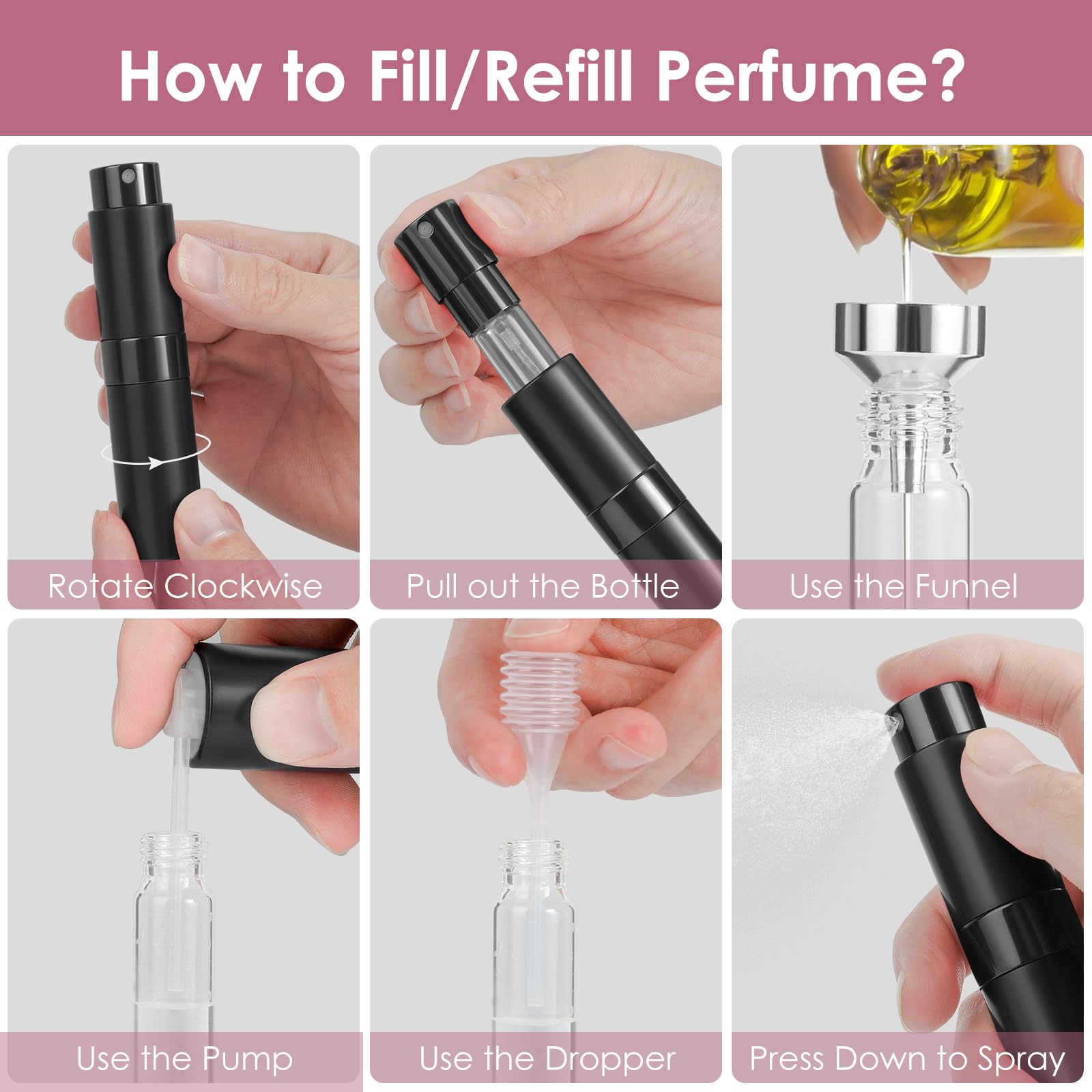 Saiveina 8Ml Travel Perfume Atomizer Bottles Refillable, Mini Atomizer Sprayer For Perfume, Empty Travel Cologne Bottle Pocket P