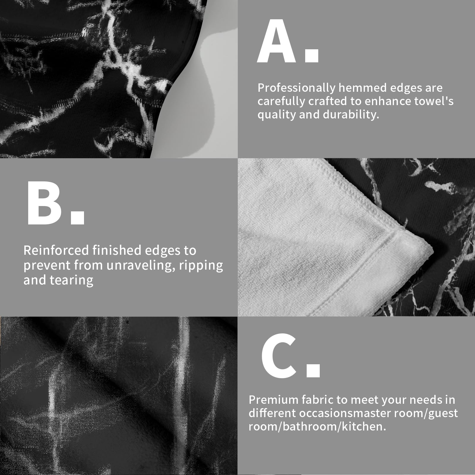 Black Marble Hand Towels Black And White Marble Texture Print Bathroom Hand Towels Soft Decorative Fingertip Towels For Guestroo