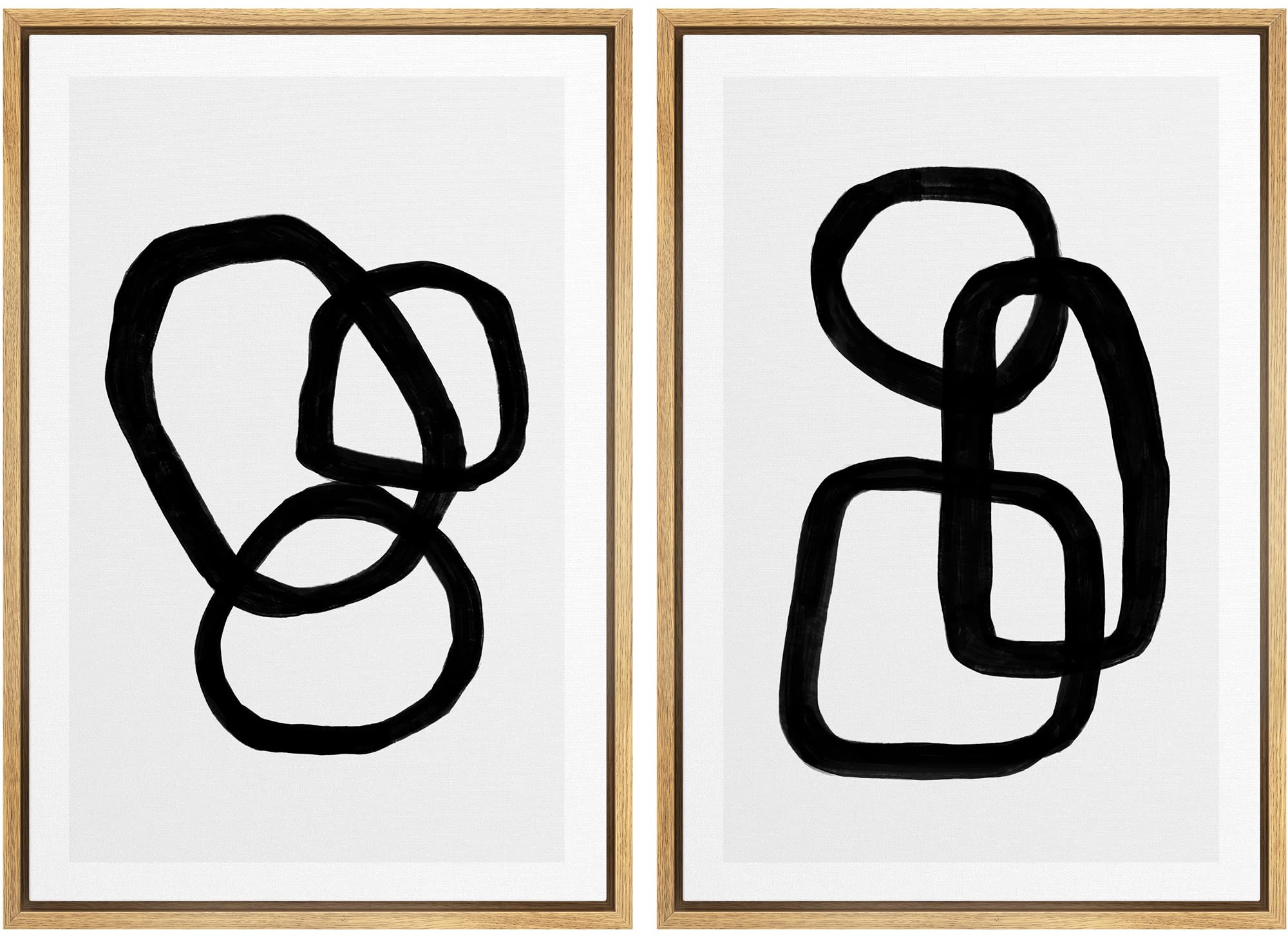 Signwin Framed Canvas Print Wall Art Set Mid-Century Geometric Ring Collage Abstract Shapes Illustrations Modern Art Minimal Boh