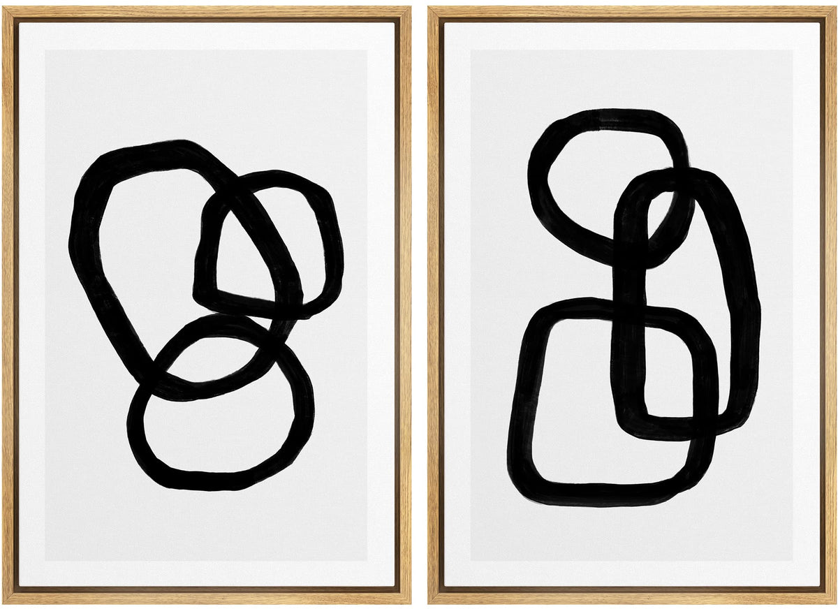 Signwin Framed Canvas Print Wall Art Set Mid-Century Geometric Ring Collage Abstract Shapes Illustrations Modern Art Minimal Boh