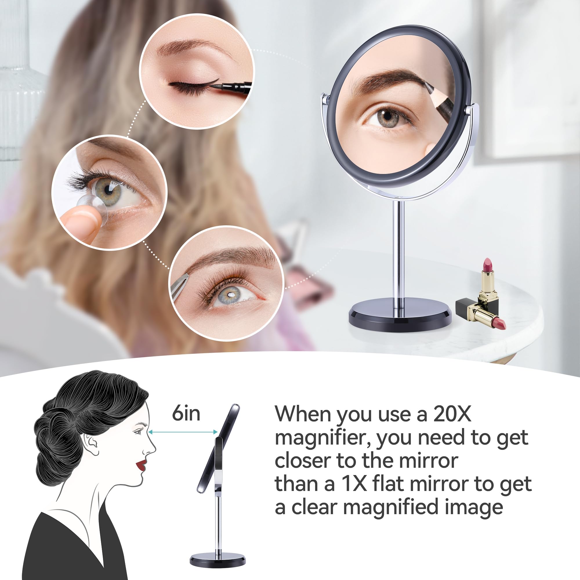 Miyadiva 20X Magnifying Mirror, Makeup Mirror With Magnification, Double Sided 1X&20X Magnifying Makeup Mirror, 20X Magnifying M