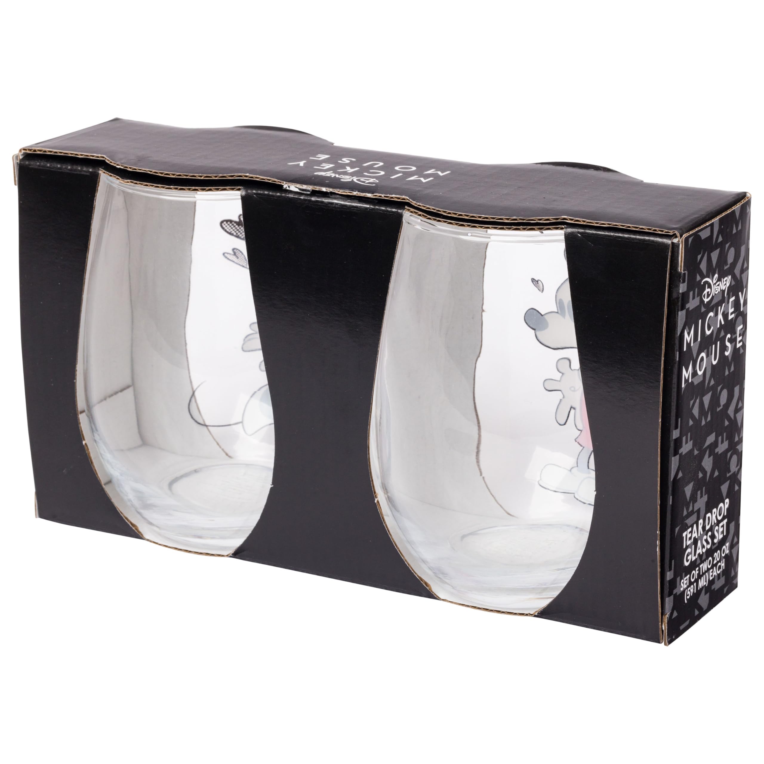 Silver Buffalo Disney Mickey And Minnie Love Halftone Hearts Boxed 2Pc Stemless Glass Set, 20 Ounces