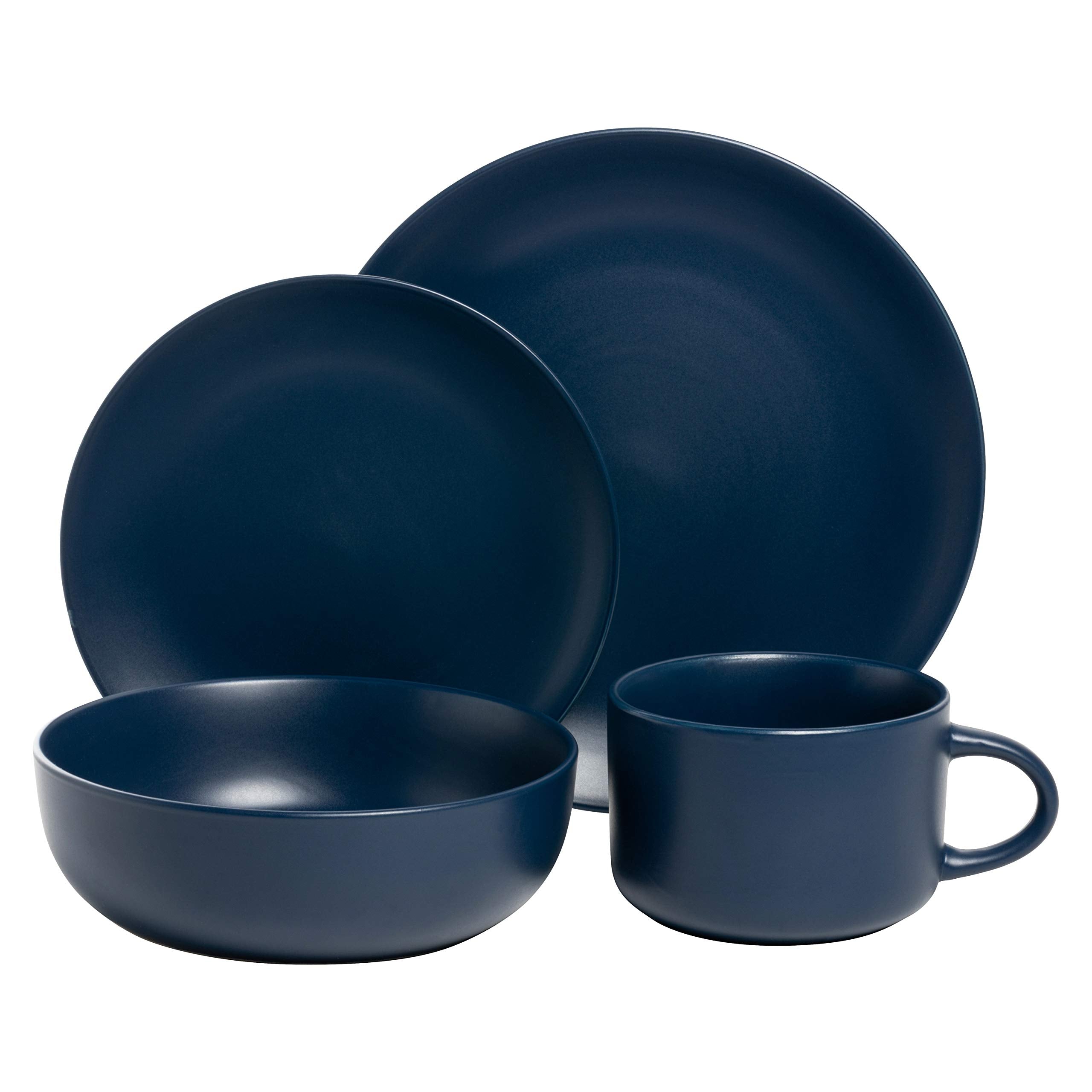 10 Strawberry Street Wazee Matte Coupe Dinnerware Set, 16 pc, Midnight Blue