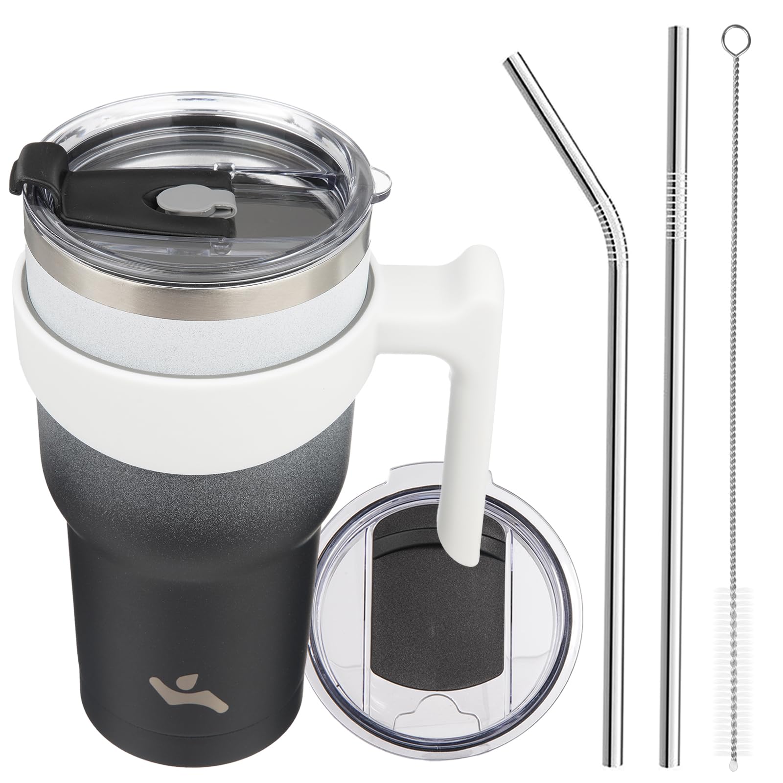 Konokyo 30 oz Tumbler with Handle and 2 Straw 2 Lid, Insulated Water Bottle Stainless Steel Vacuum Cup Reusable Travel Mug,Day N
