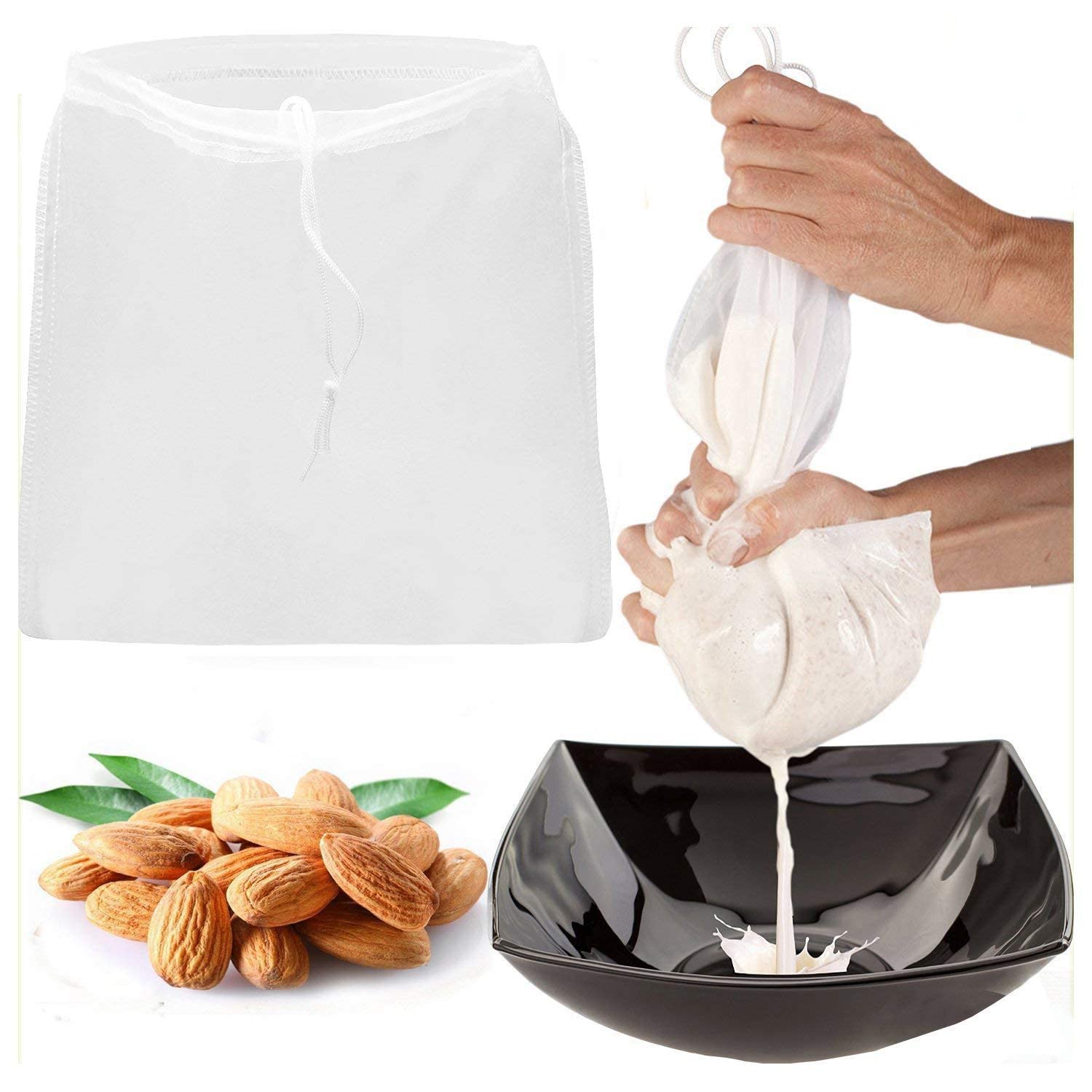 2 Pcs Pro Quality Nut Milk Bag - Big 10''X12'' Commercial Grade - Reusable Almond Milk Bag & All Purpose Food Strainer - Fine Me