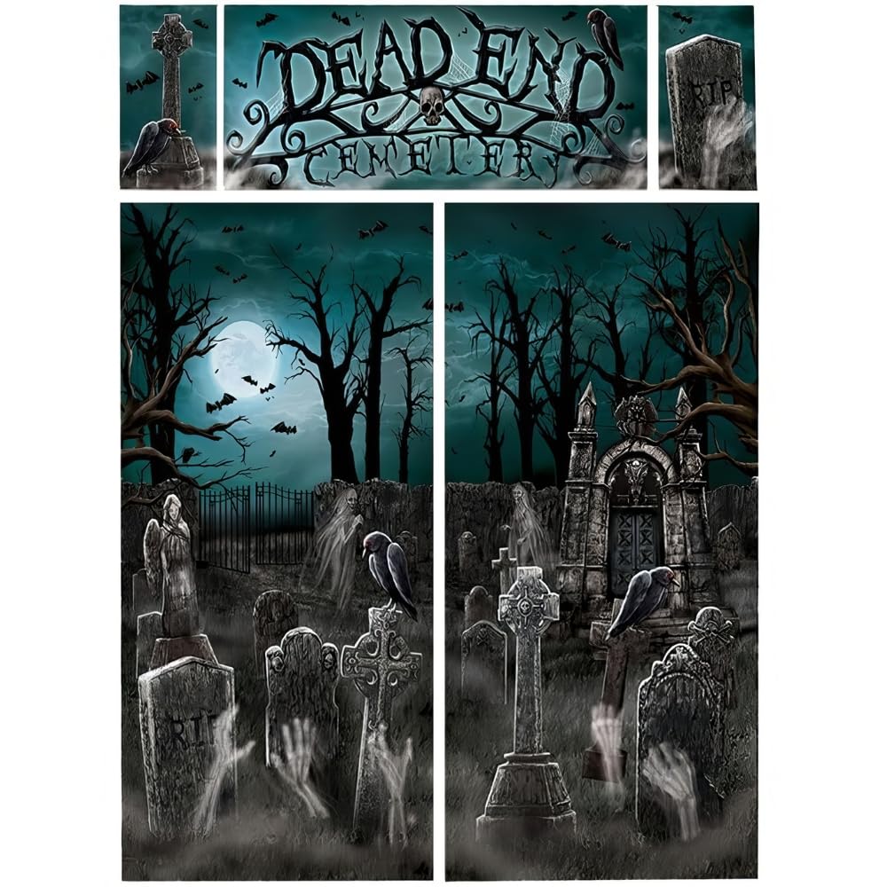 Cemetery Plastic Scene Setters Wall Decorating Kit - 59'' X 32.5 (Pack Of 5) - Spooky Graveyard Party Decor - Perfect For Hallow