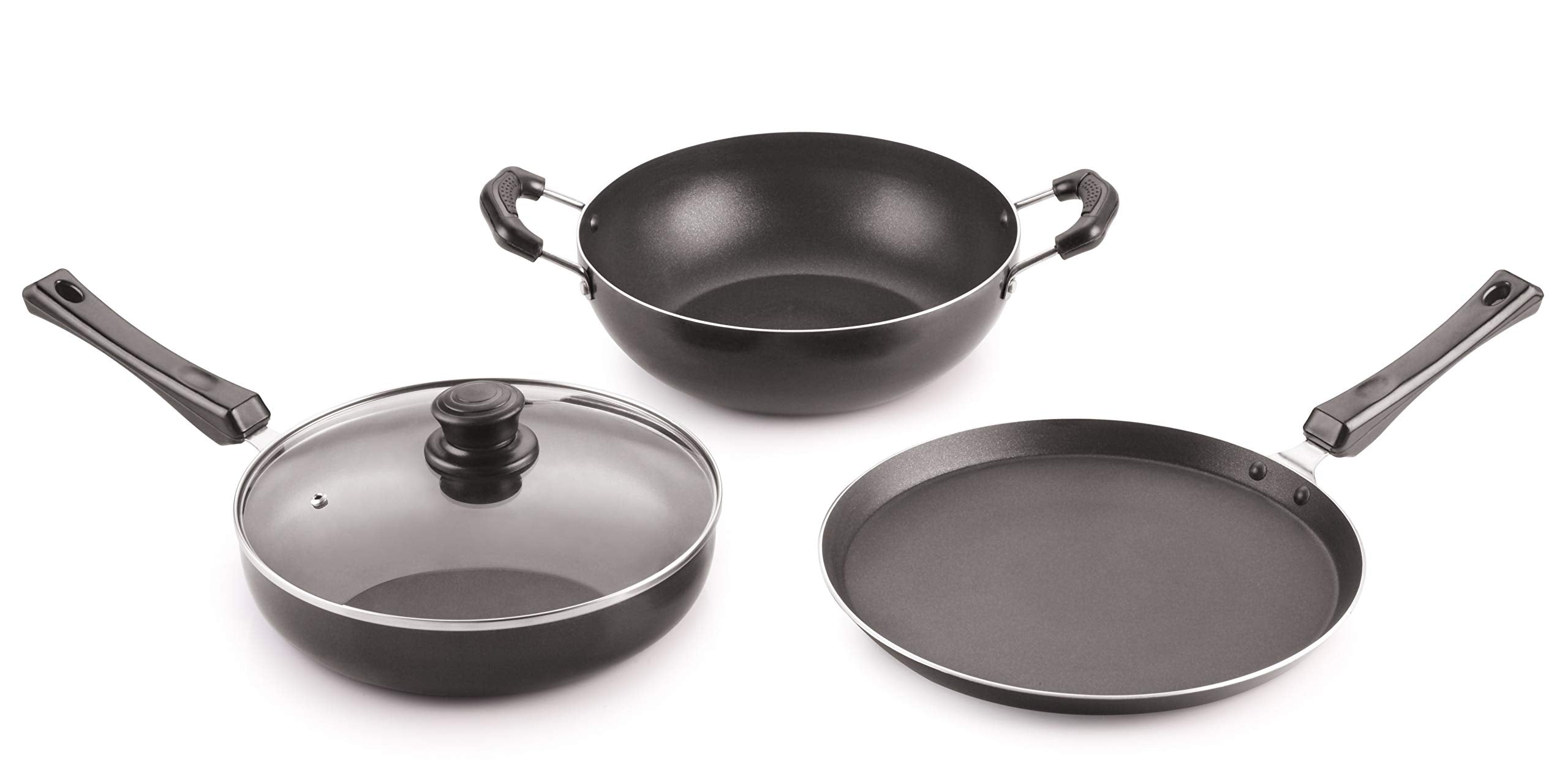 Nirlon 4 Pieces Induction Cookware Set HeatResistant Handle, Heavy Guage Aluminum 3Layer Nonstick Coatings Cookware(Compatible