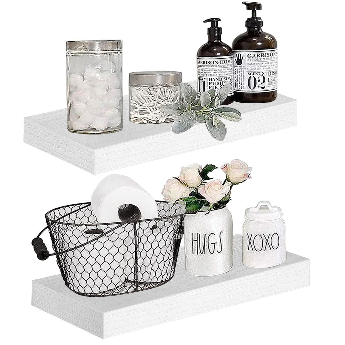 Qeeig White Floating Shelves Bathroom Decor - Wall Mounted Shelf Bedroom Modern Small 16 Inch Set Of 2 (008-40W)