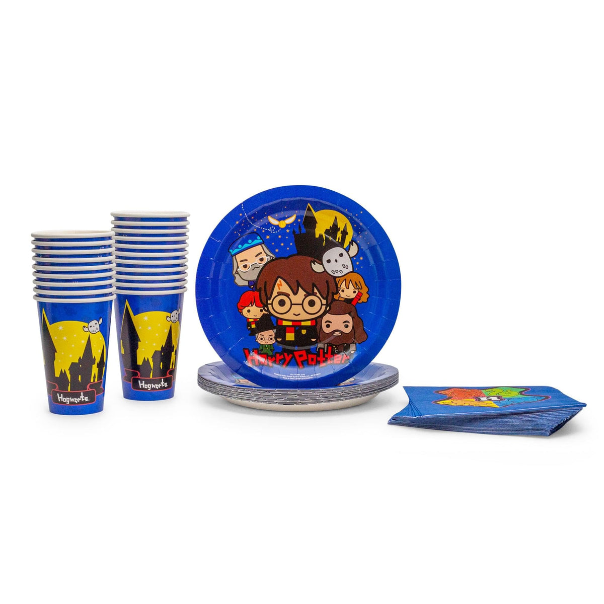 Silver Buffalo Harry Potter Animated Chibi Tableware, Paper Plates Cups Napkins Party Pack Set, 60 Piece
