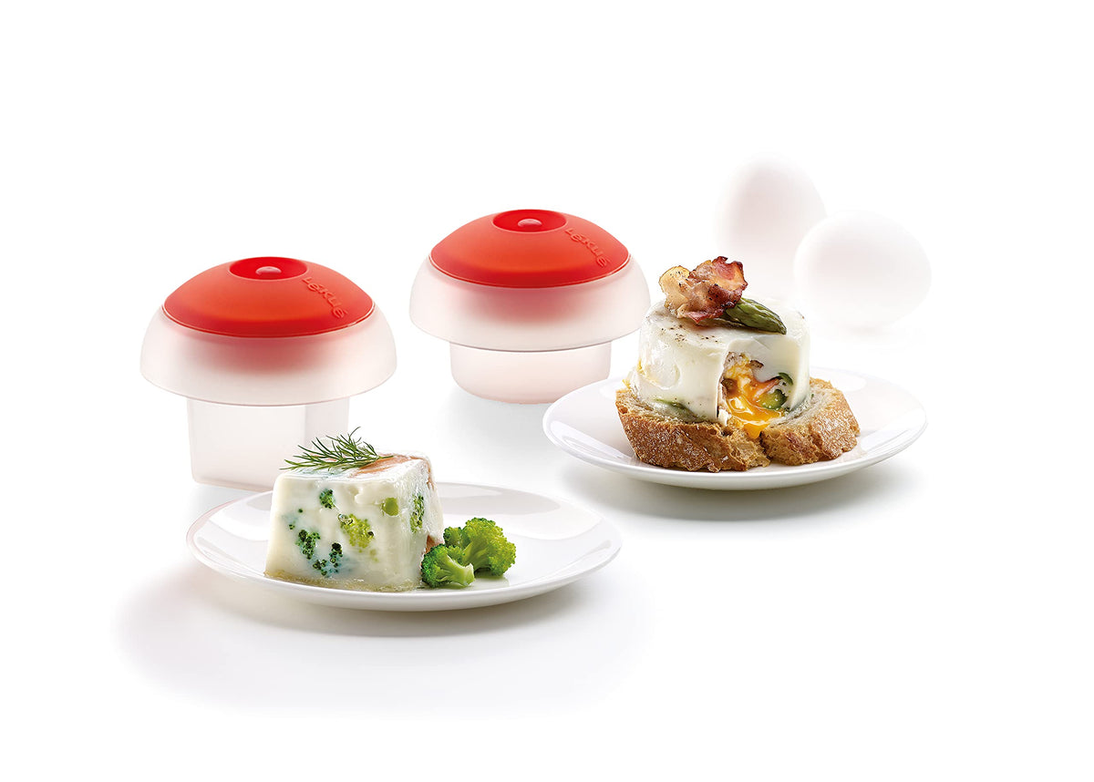 Lekue Ovo Egg Cooker Kit Of 1 Square Egg Mold And 1 Round Egg Mold (Set Of 2), Red (3402400Suru008)