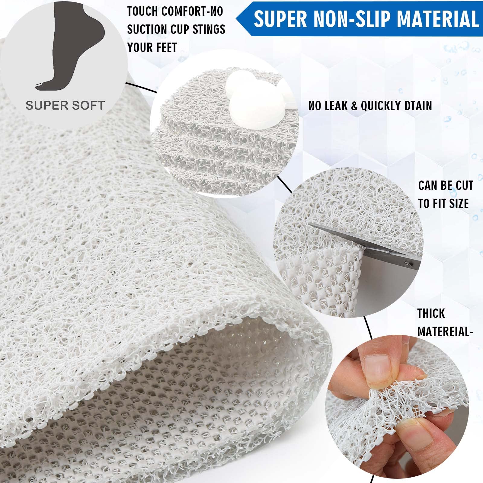 Non Slip Bathtub Mat, 15.7   36 Inch, Pvc Loofah Bathroom Mats, Loofah Mats For Shower And Bathroom, Quick Drying, White