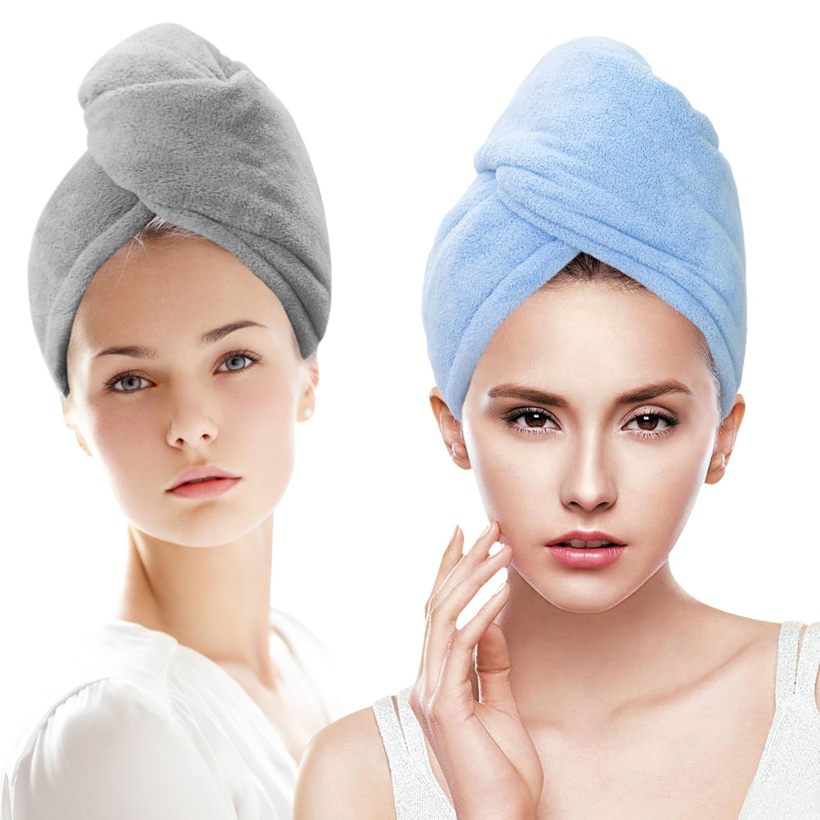 SURPRISE PIE 2 Pack Women Microfiber Hair DryingTowel Wrap, Super Absorbent Anti-frizz Head Turban Towel for Wet, Long,Curly Hai