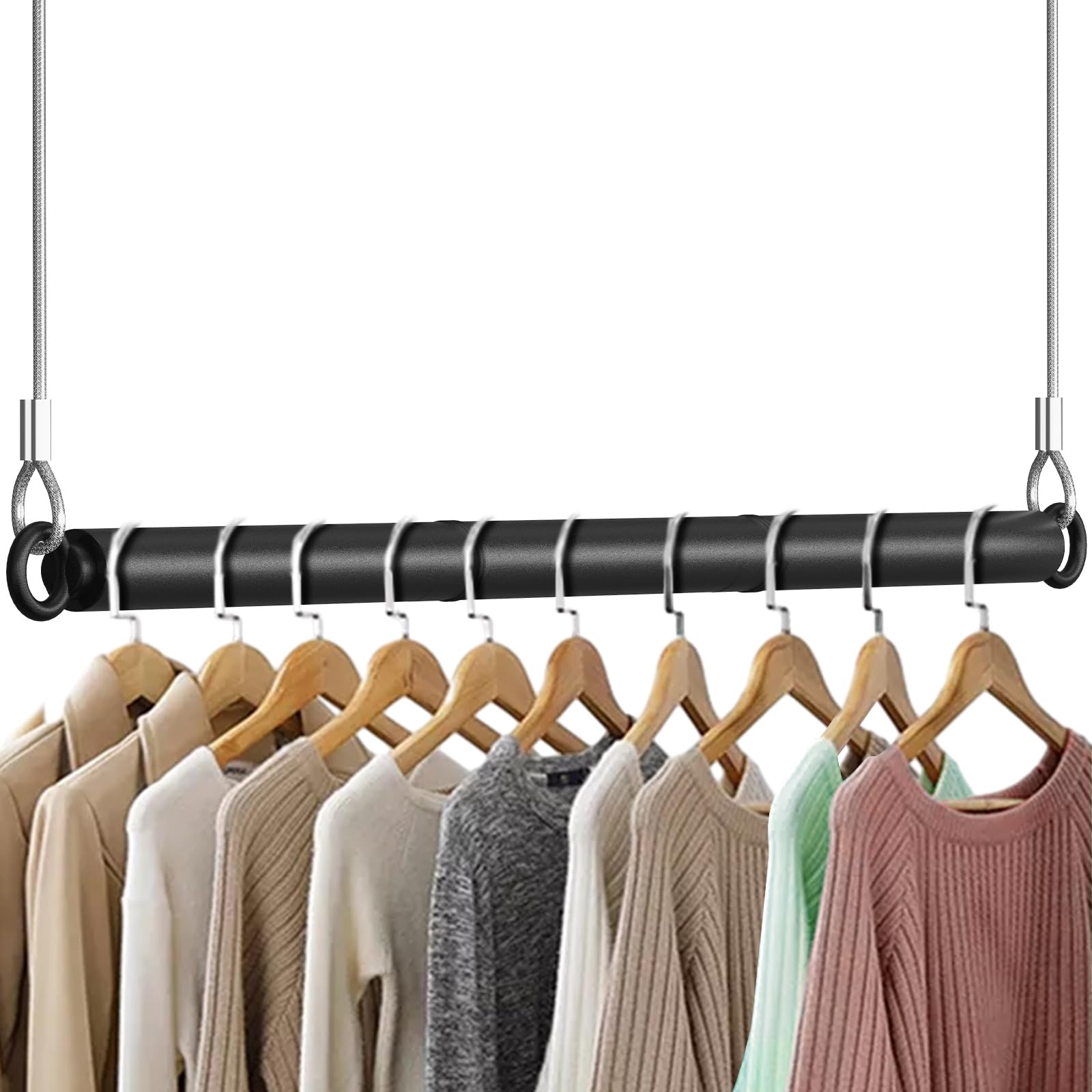 Qufiona Closet Hanging Rod 44 Inches - 1 1/4Inch Diameter Heavy Duty Closet Extender Hanging Rod - Space Saving Hanging Closet R