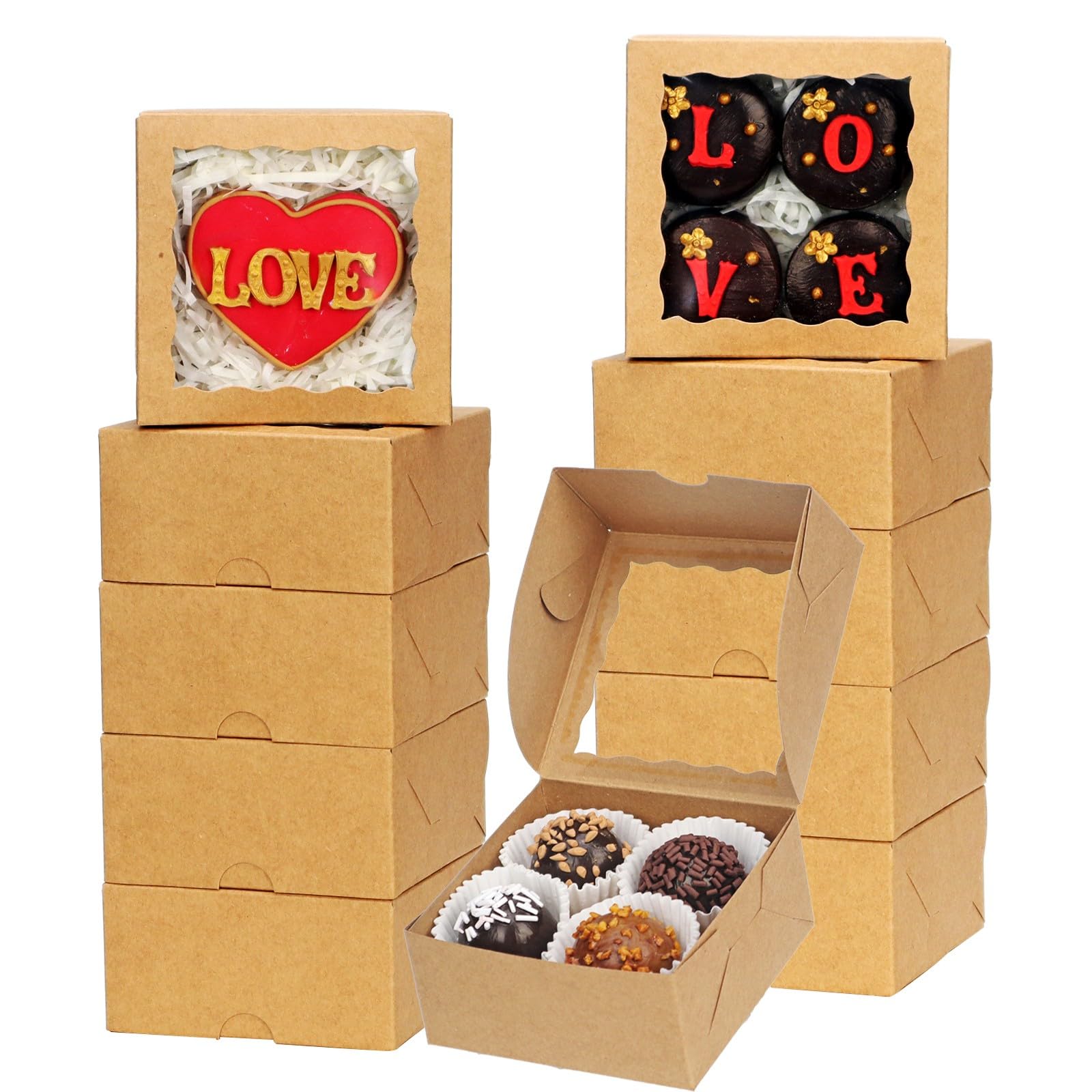 SLShePack 40 Pack Bakery Boxes 4x4x2 Inches Cookies Boxes Mini Bundt Cake Boxes Pie Boxes Cinnamon Roll Treat Boxes Chocolate Tr