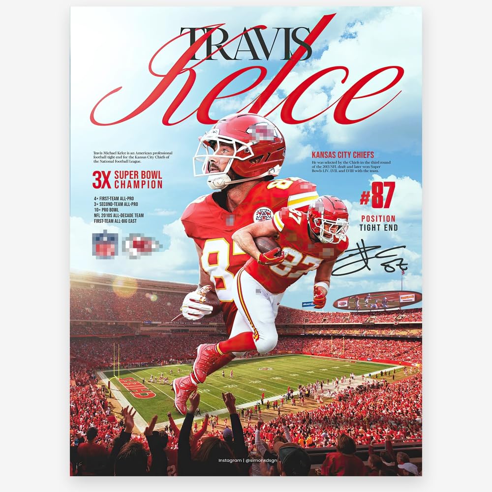 Whzkcyh 2025 Rugby Star Travis Kelce Poster For Kids Bedroom Wall Decor-Football Superstar Signed Posters Canvas Art Print Pictu