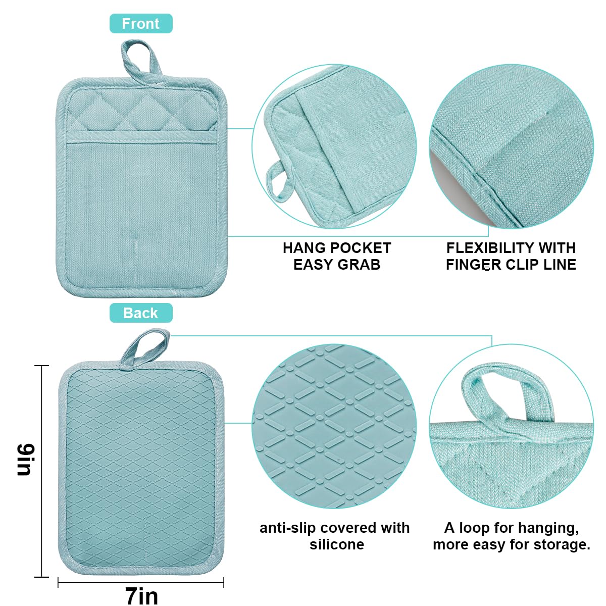 Pot Holders Yarn-Dyed Set Of 3 Non Slip Silicone Kitchen Lines Heat Resistant 500? Kitchen Gloves Bbq Cooking Baking Cooking Bar