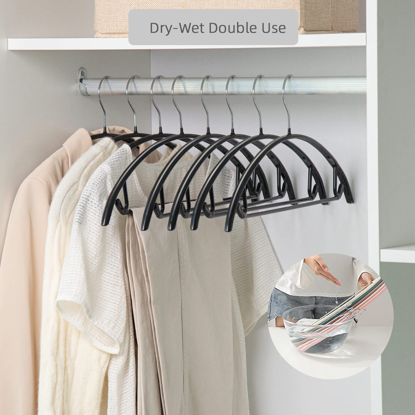 Nature-Smile 20 Pack Non Slip Suit Hanger Coat Jacket Hangers Sweater Hangers PVC Coating Metal Hangers for Pants Shawls Belts Bras - Dimple & Crease Free T Shirt Hangers Black Color?