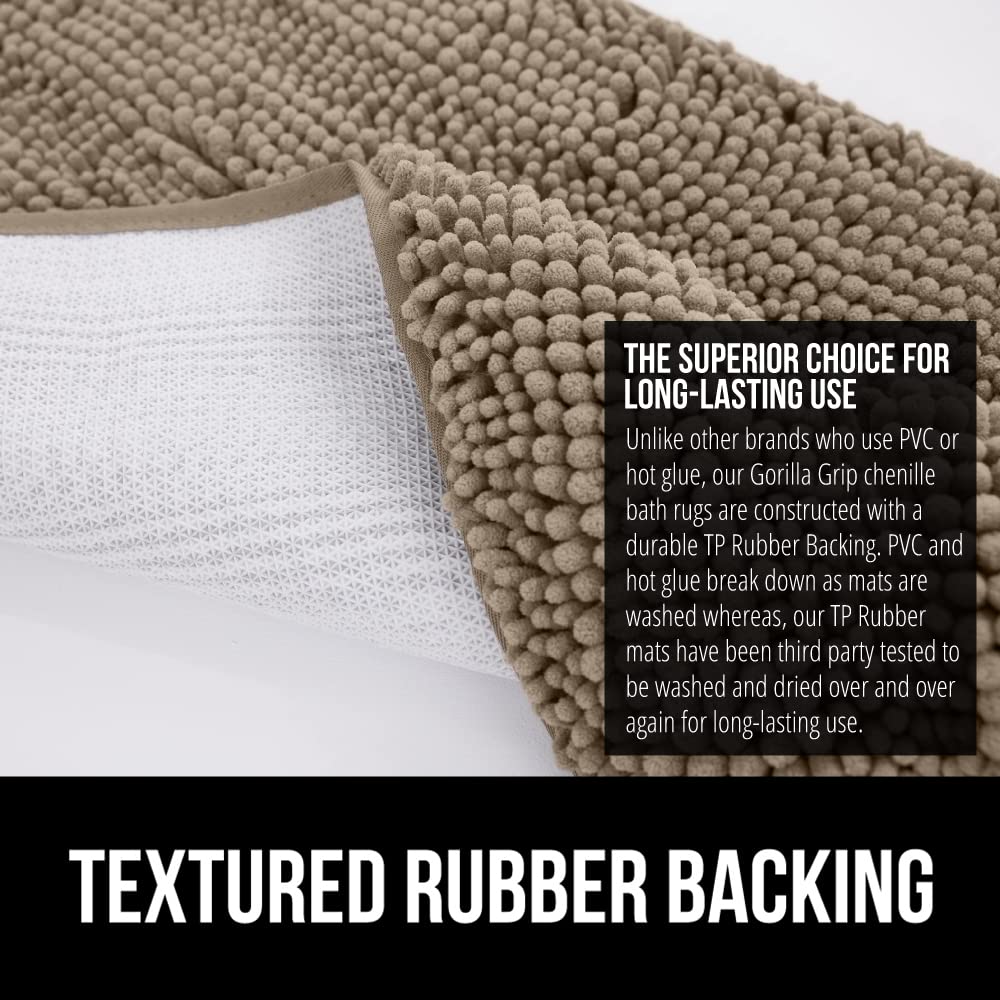 Gorilla Grip Bath Rug  48x24  Thick Soft Absorbent Chenille Rubber Backing Bathroom Rugs  Microfiber Dries Quickly  Shaggy Machine Washable Mats  Plush Durable Rug  Bathtub and Shower Floor  Beige