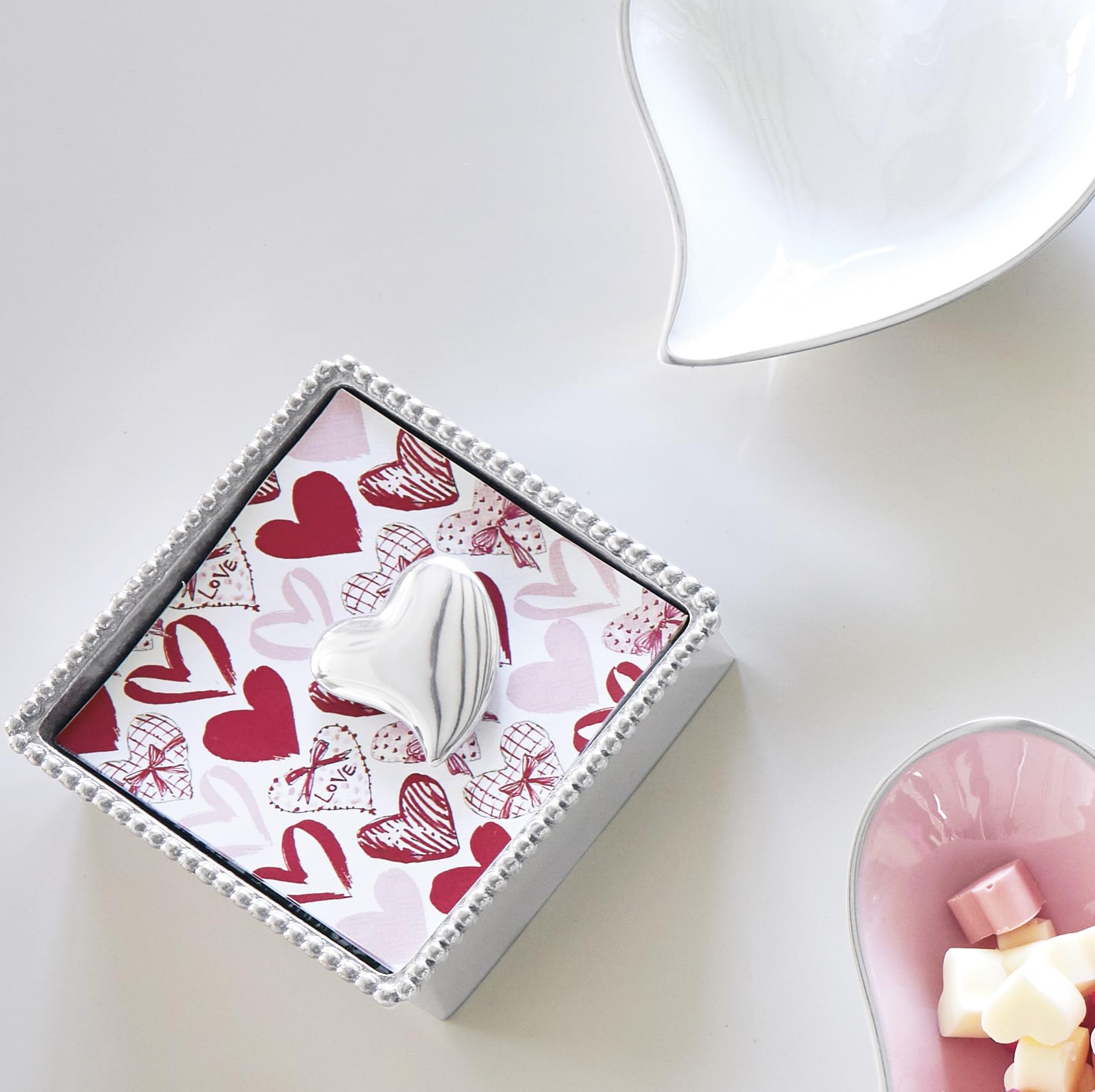 Mariposa Heart Beaded Napkin Box, One Size, Silver