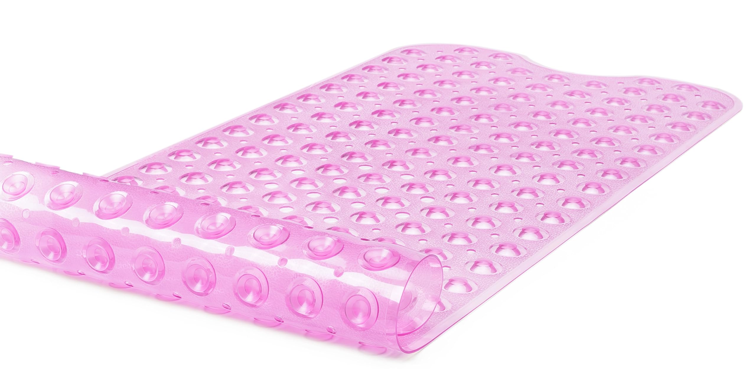TIKE SMART Extra-Long Non-Slip Bathtub & Shower Mat 39?x16? (Smooth/Non-Textured Tubs Only) Safe  Clean  Machine-Washable  Superior Grip&Drainage  Vinyl  Transparent Pink