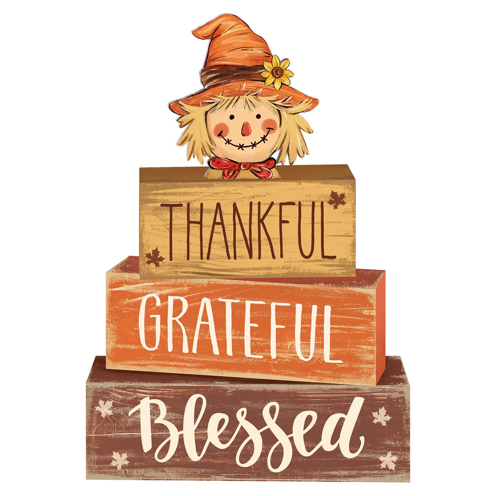 4 Pcs Thanksgiving Fall Decor for Home Scarecrow Sunflower Wooden Sign with Sayings Fall Scarecrow Tiered Tray Decor Blessed Tab