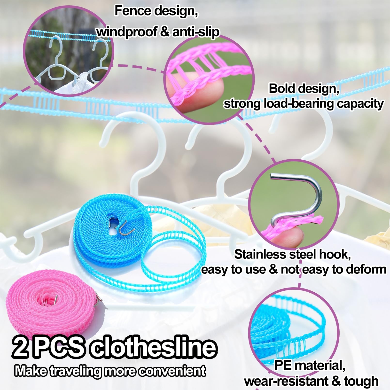 24Pcs Travel Hangers,Portable Folding Clothes Hangers,Travel Clothes Hangers With Clotheslines,Travel Accessories Foldable Cloth